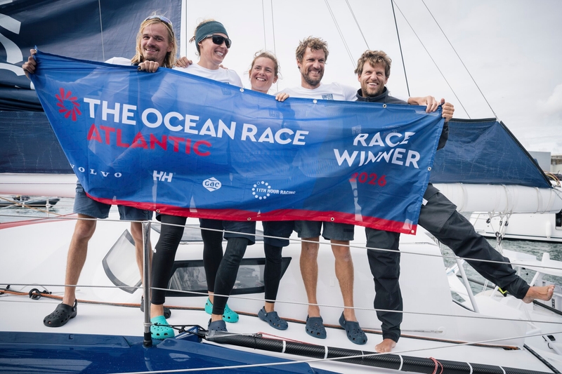 United by the Ocean celebrando la victoria. Vincent Curutchet | The Ocean Race Atlantic