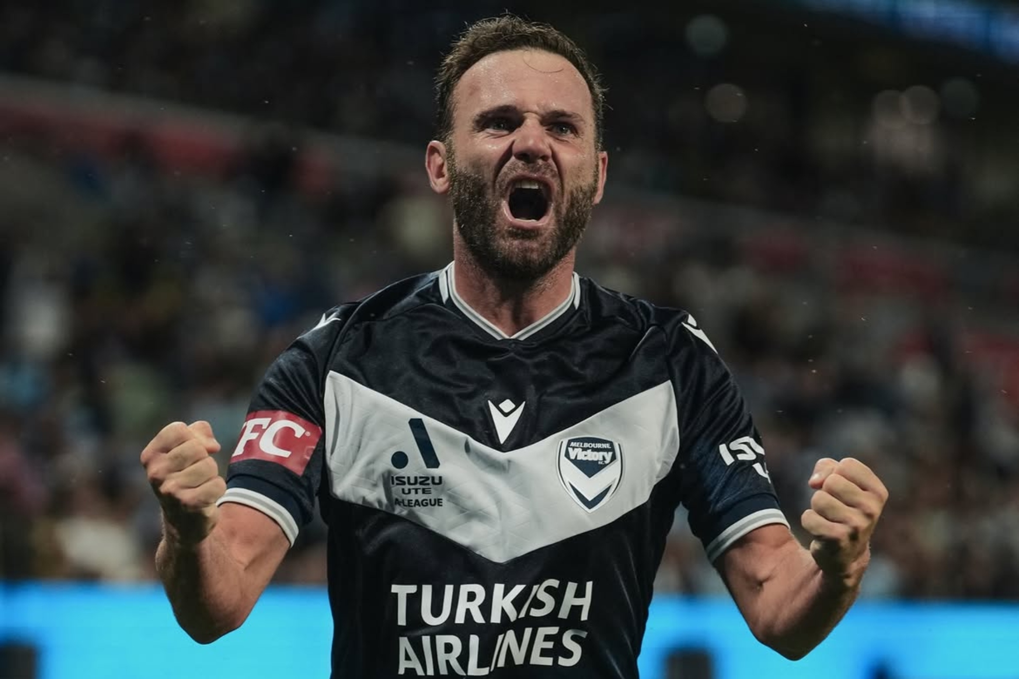 Juan Mata celebra un gol con el Melbourne Victory.