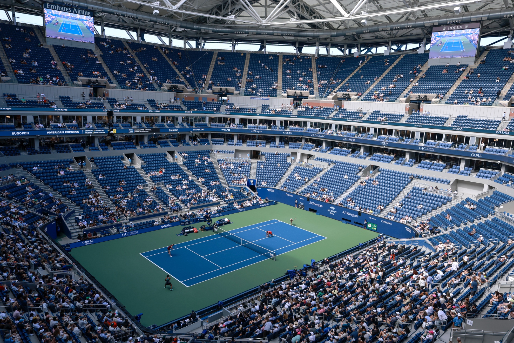 La pista Arthur Ashe prácticamente vacía.