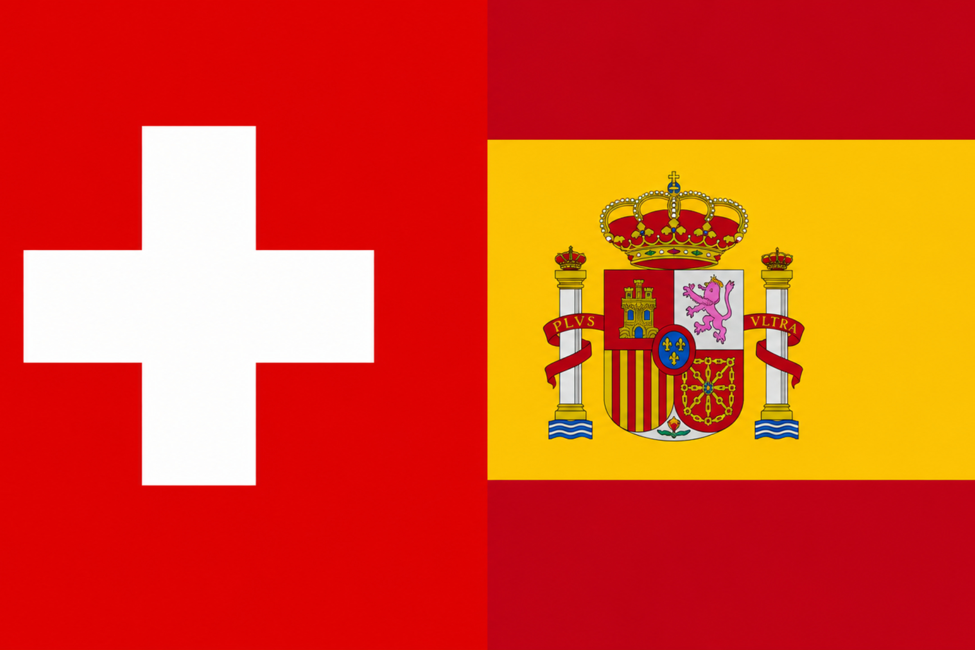 Bandera de Suiza izquierda, bandera de España derecha IA