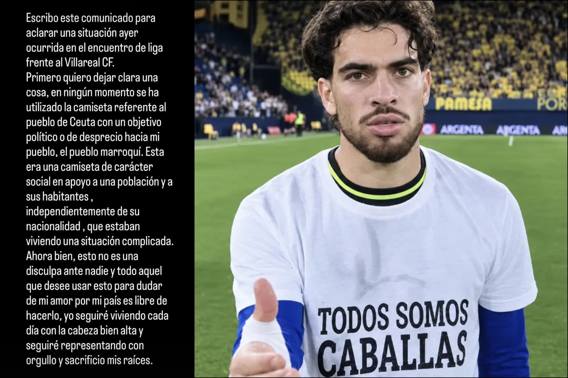 Comunicado de Abde junto a su foto luciendo la camiseta en apoyo a Ceuta.