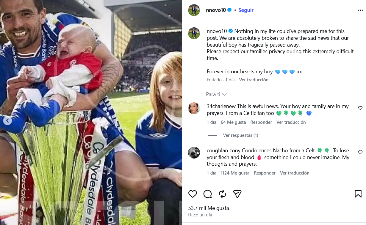 El drama familiar de Nacho Novo: "Nuestro hermoso chico ha fallecido trágicamente"