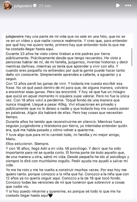 Comunicado de Julia Janeiro