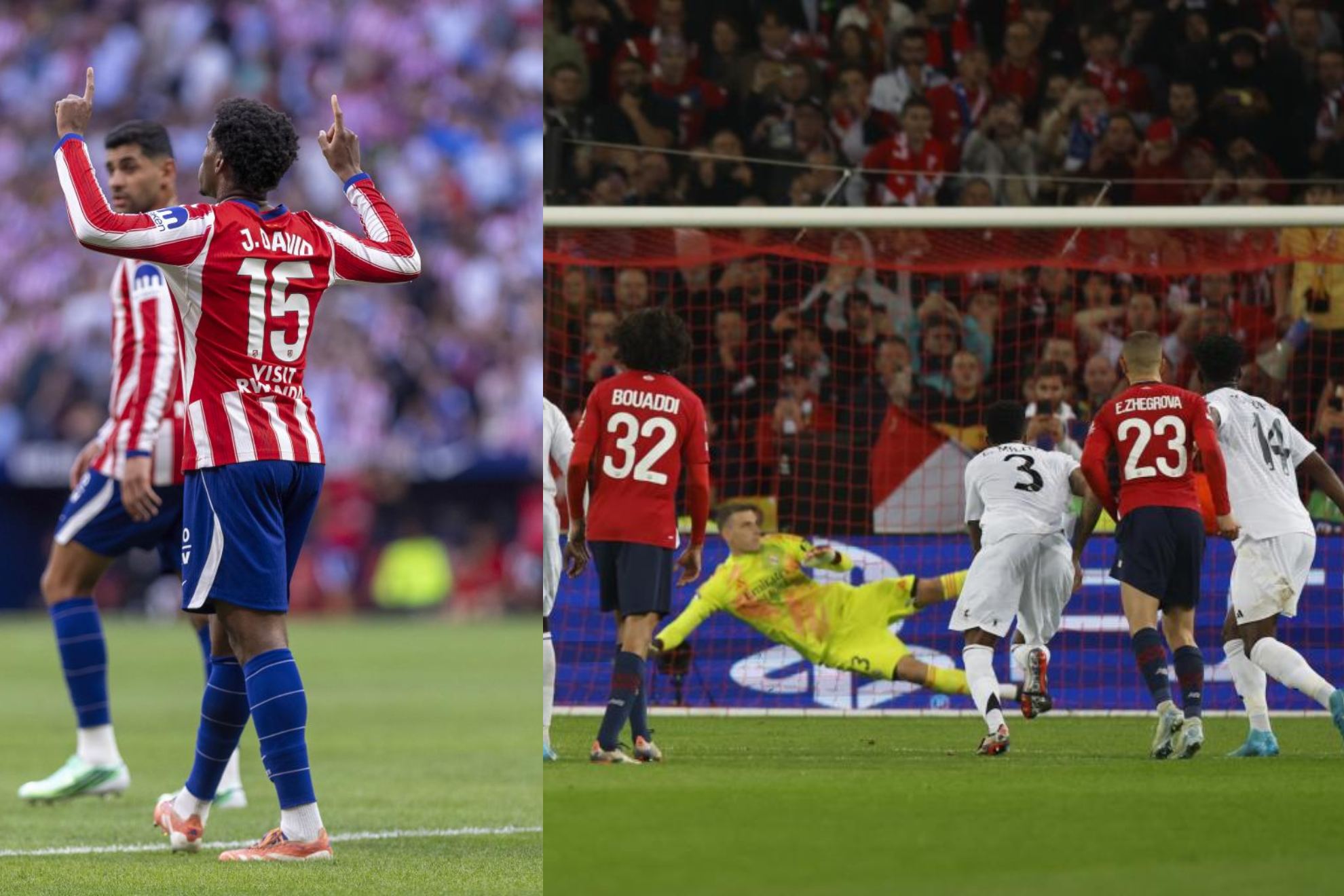 David celebra un gol con el Atlético y el que tumbó al Madrid con el Lille.