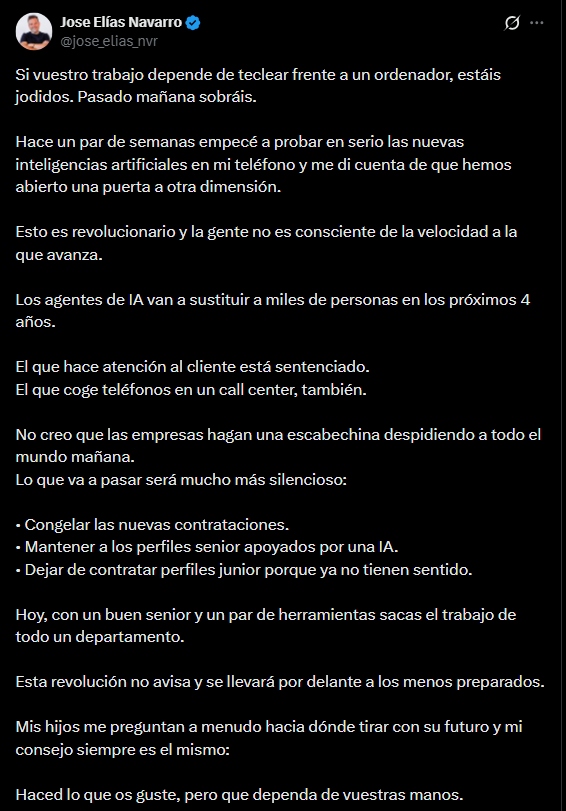 El mensaje de José Elías al respecto.
