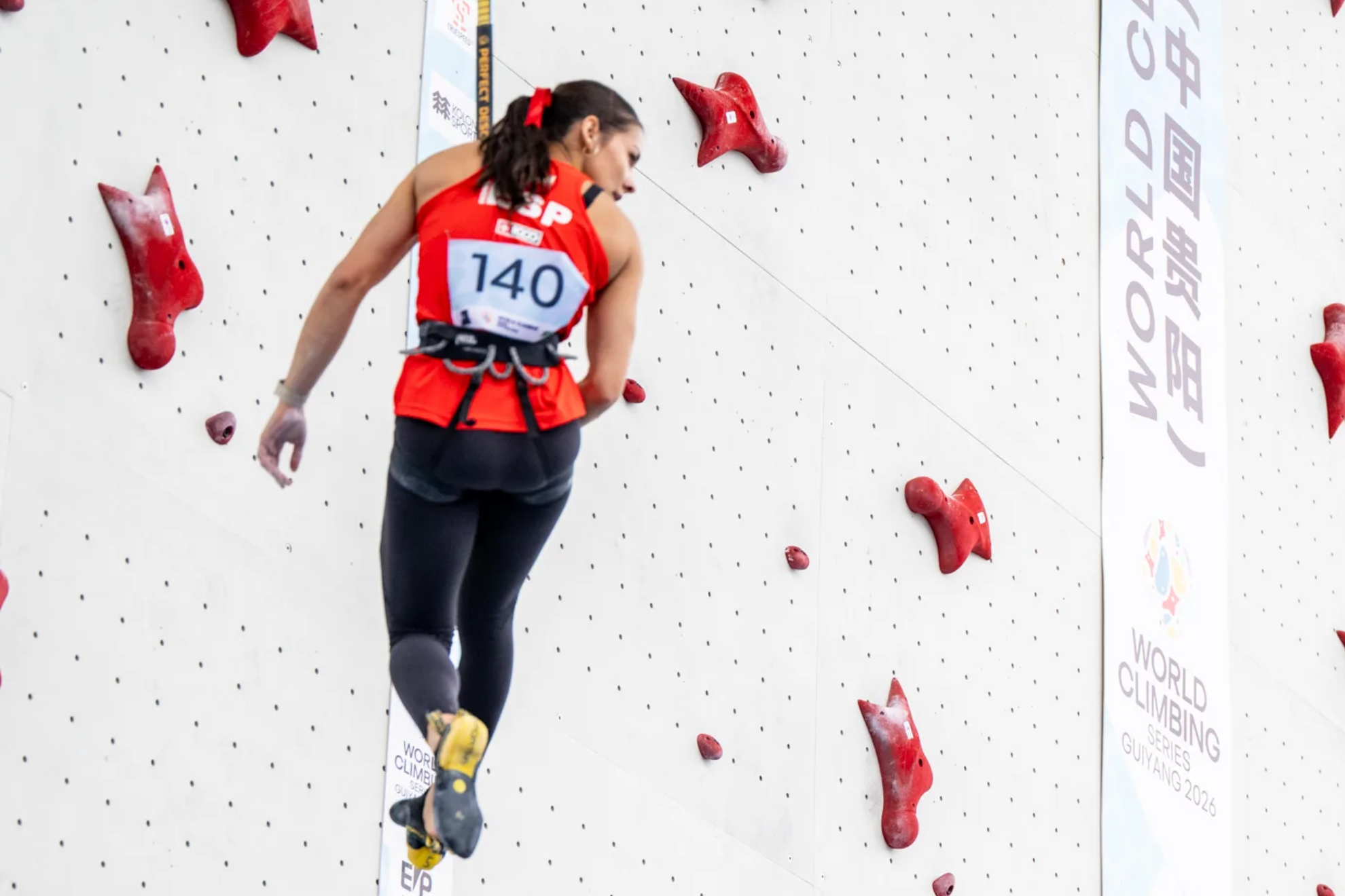 Leslie Romero durante su participación en las World Series de velocidad en Chongqing. worldclimbing