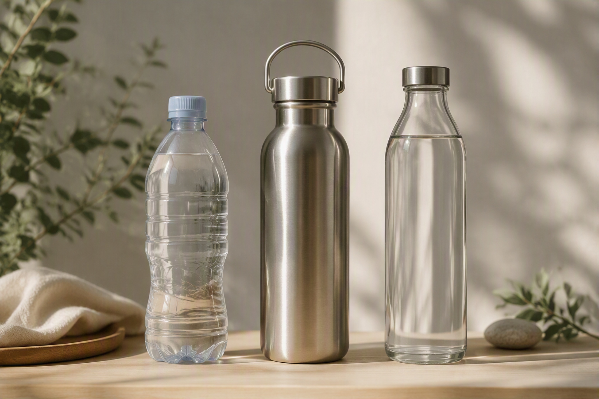 Tres tipos de recipientes para el agua. IA