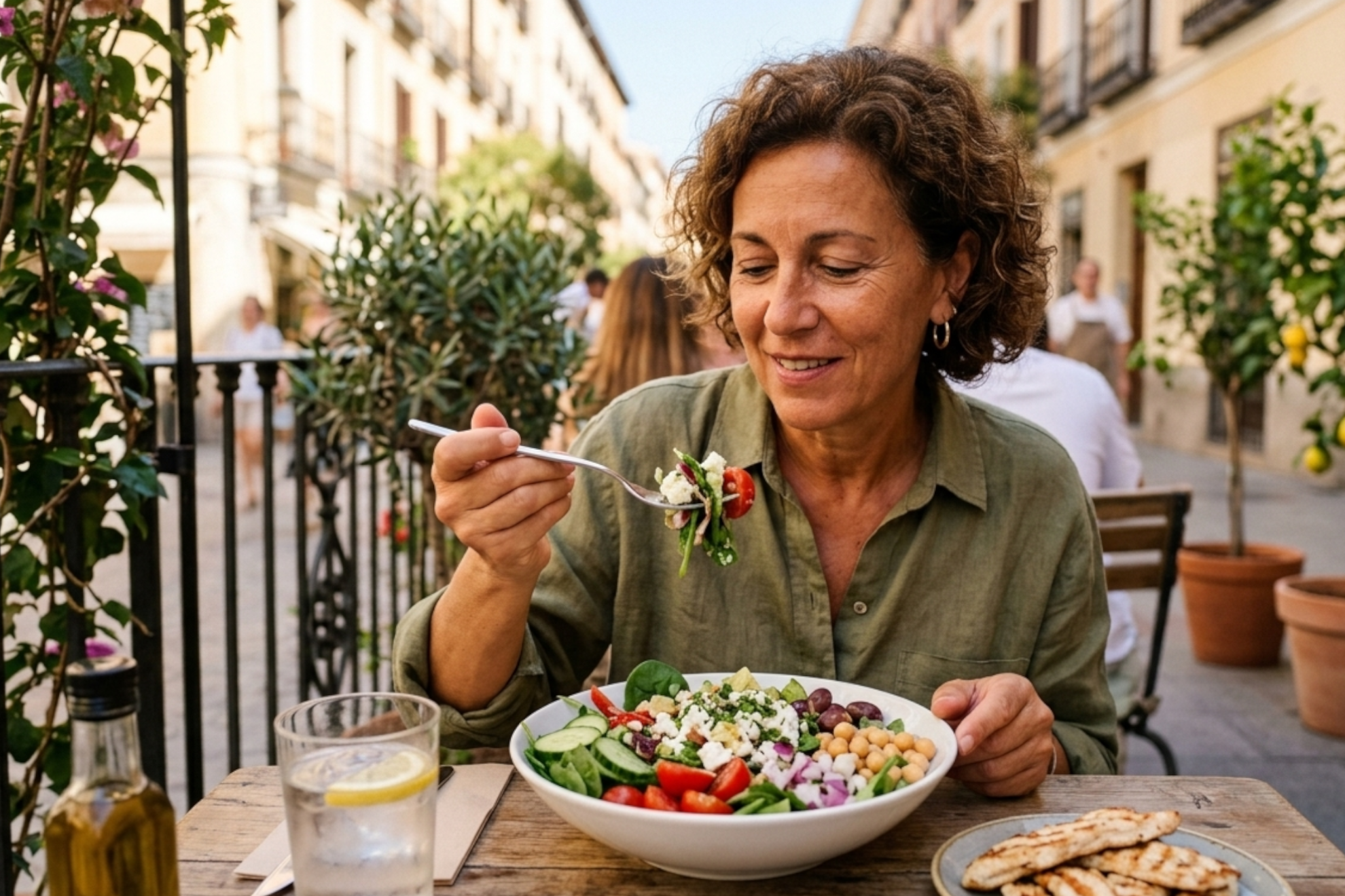 Imagen de una mujer comiendo una ensalada Imagen creada con IA