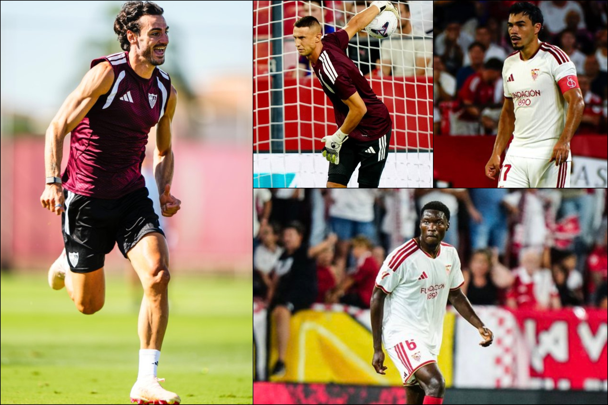 Los nervionenses Juan Iglesias, Odysseas Vlachodimos, Suazo y Agoumé SEVILLA FC