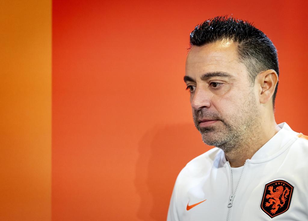 Xavi, durante su rueda de prensa con Países Bajos