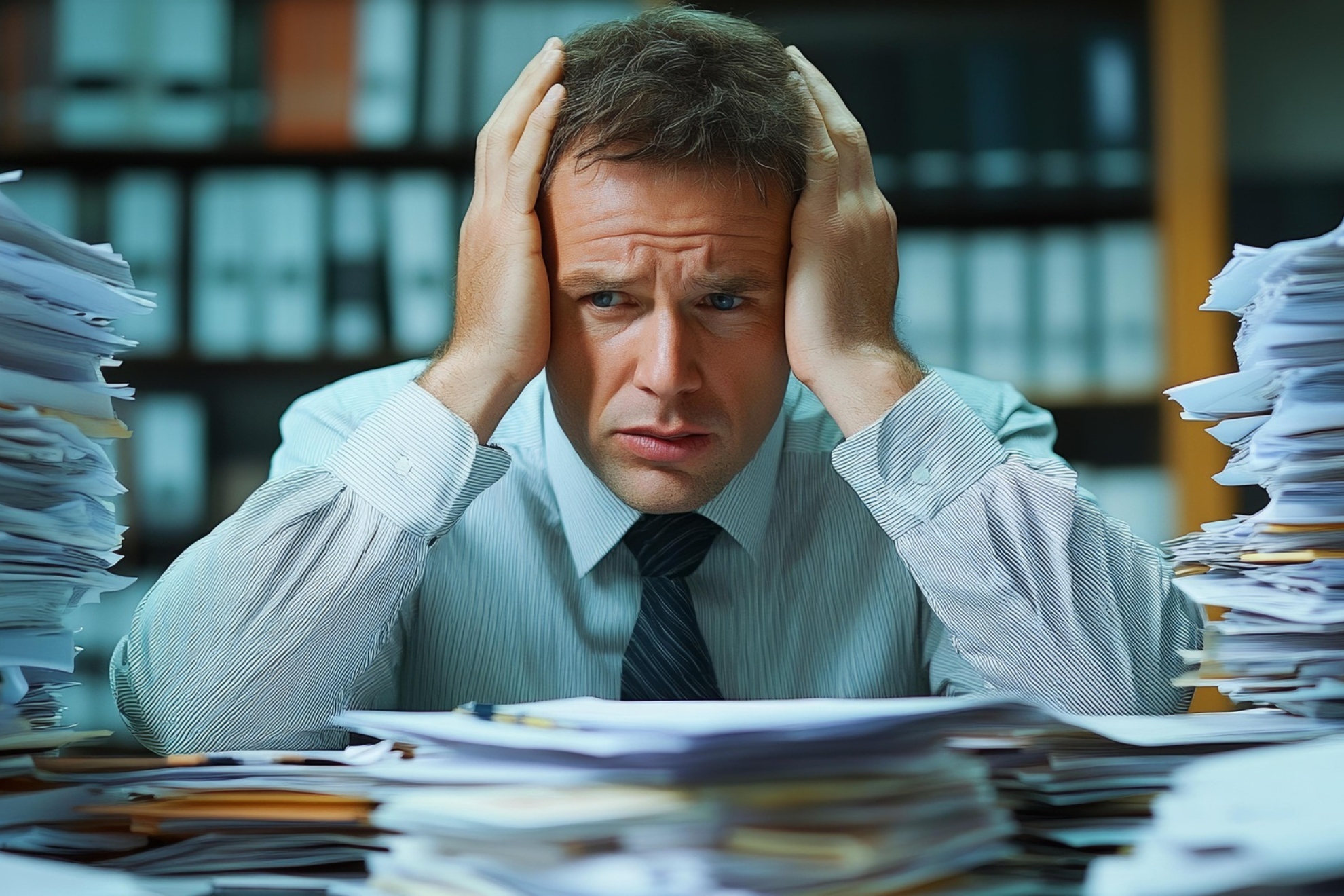 Imagen de recurso de una persona saturada en su empleo. Pixabay.