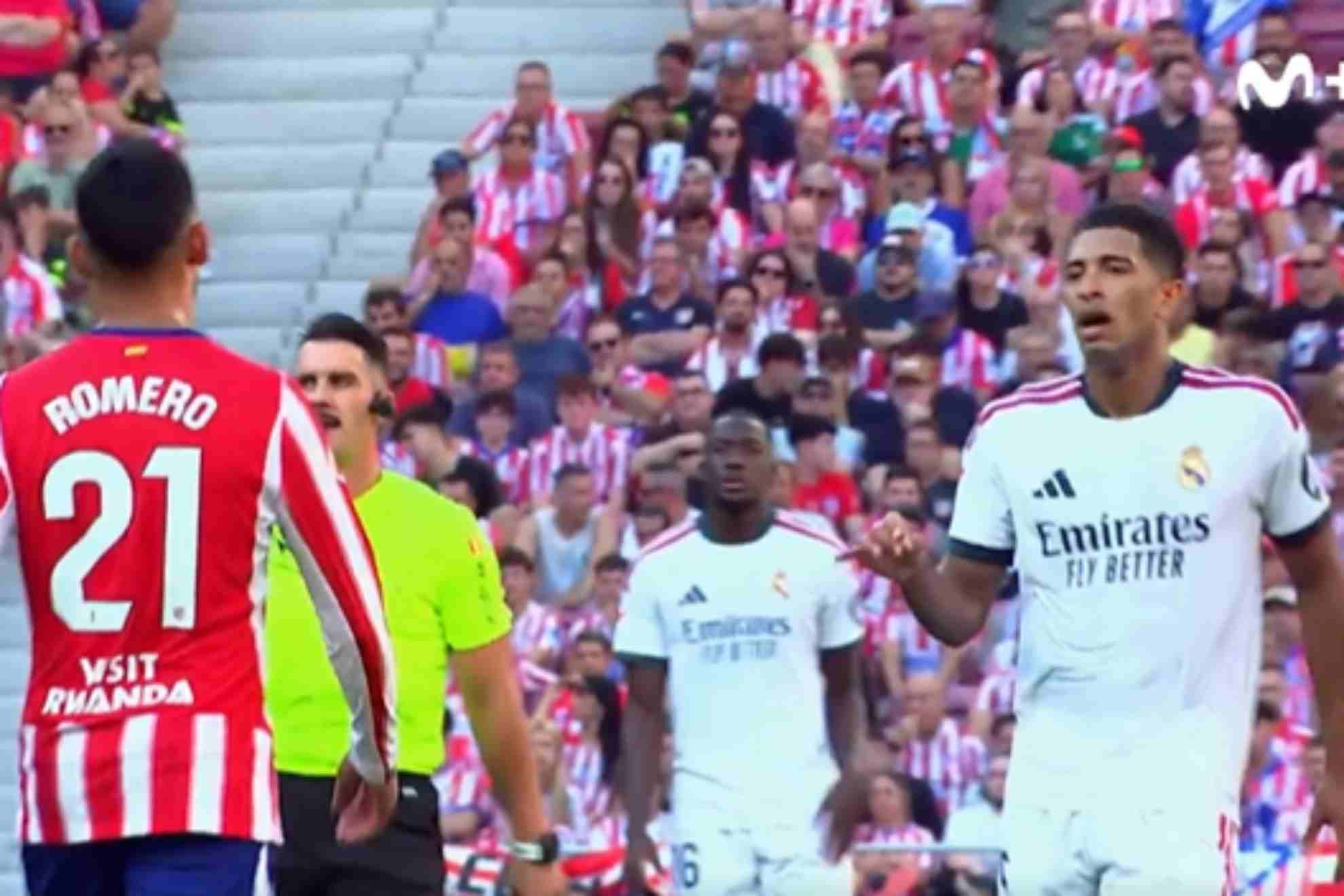 El 'Cuti' Romero y Bellingham discuten durante el derbi