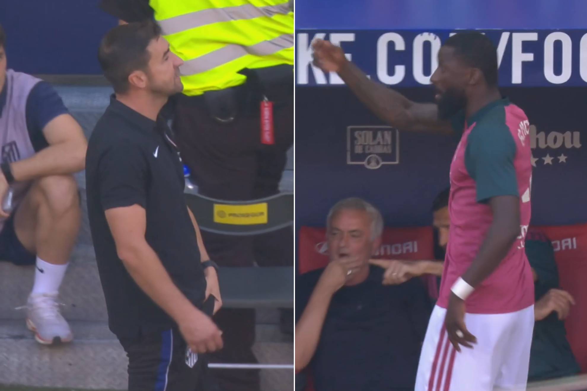 Imágenes de DAZN del enfrentamiento verbal en el derbi.