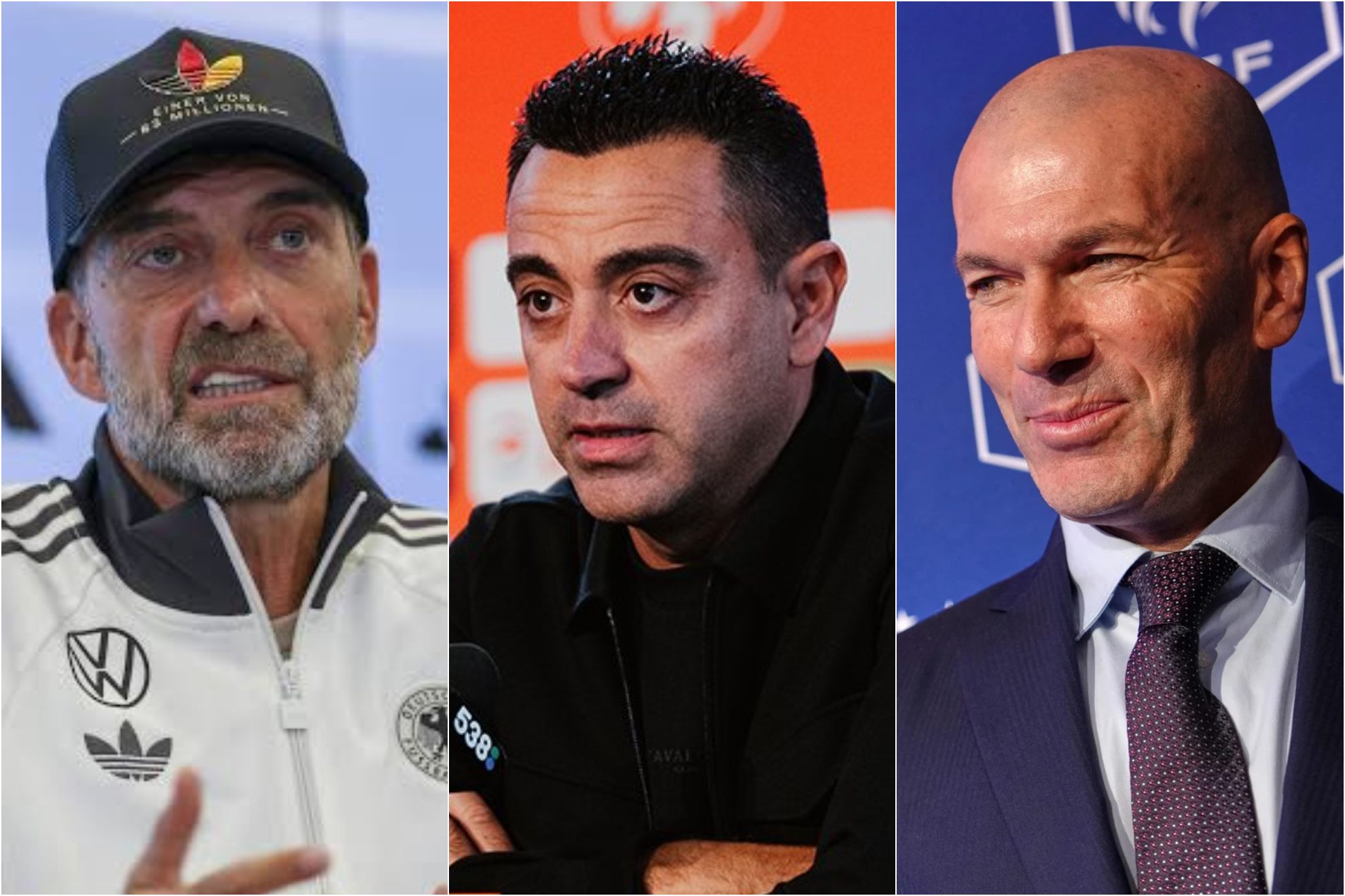 Klopp, Xavi y Zidane, nuevos seleccionadores de Alemania, Países Bajos y Francia.
