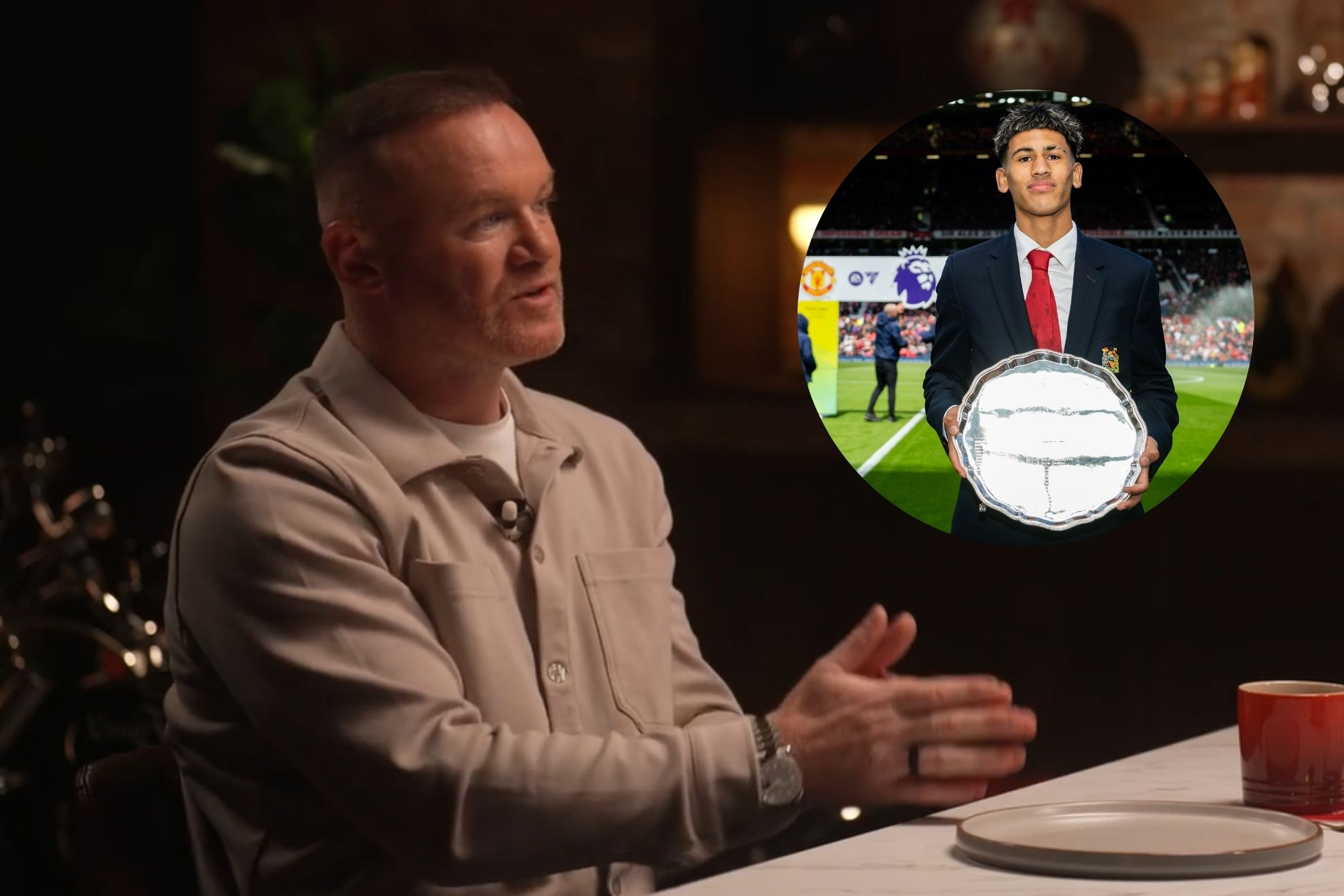 Wayne Rooney en el podcast Stick to United y JJ Gabriel COLLAGE