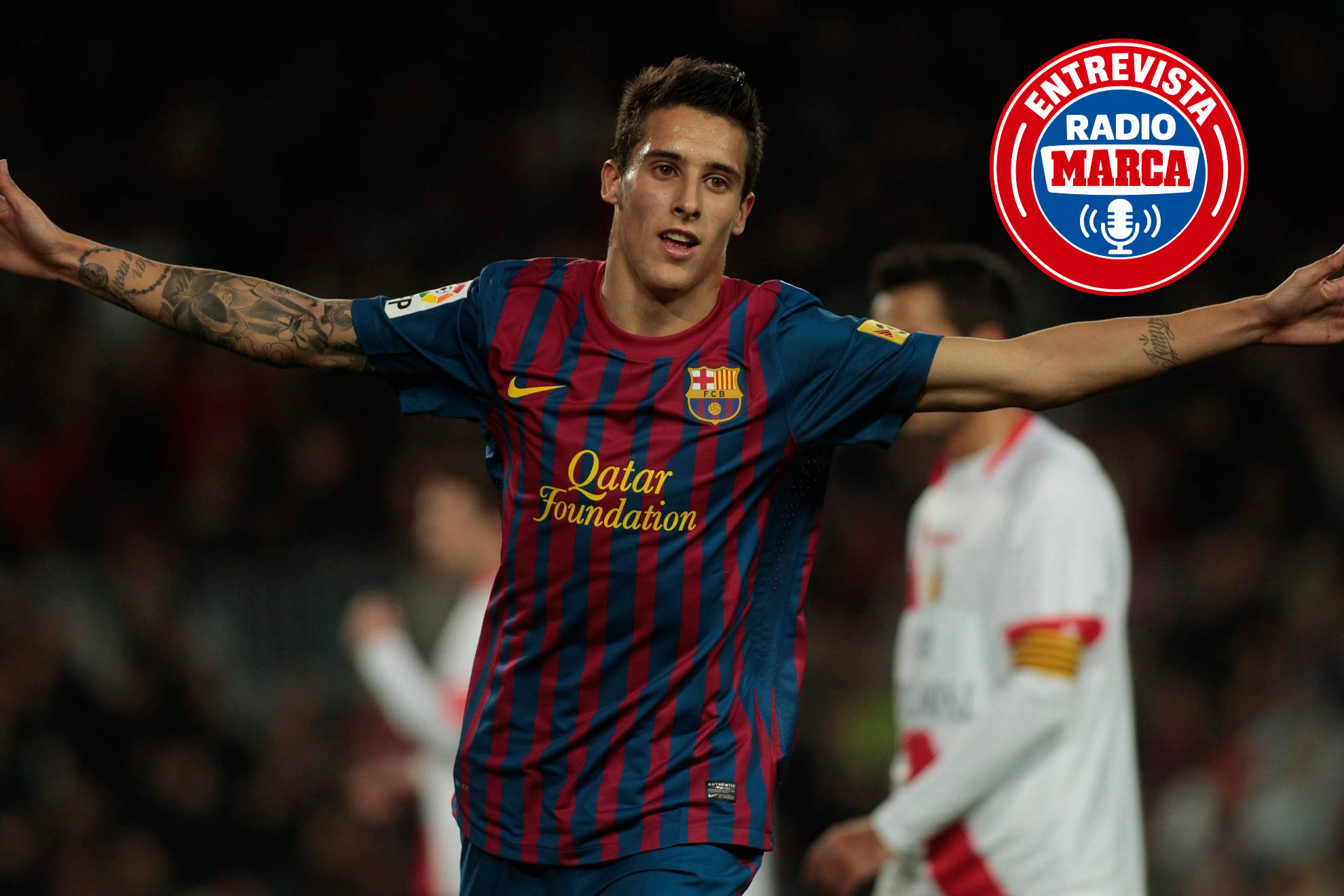 Cristian Tello celebrando un gol con el Barça