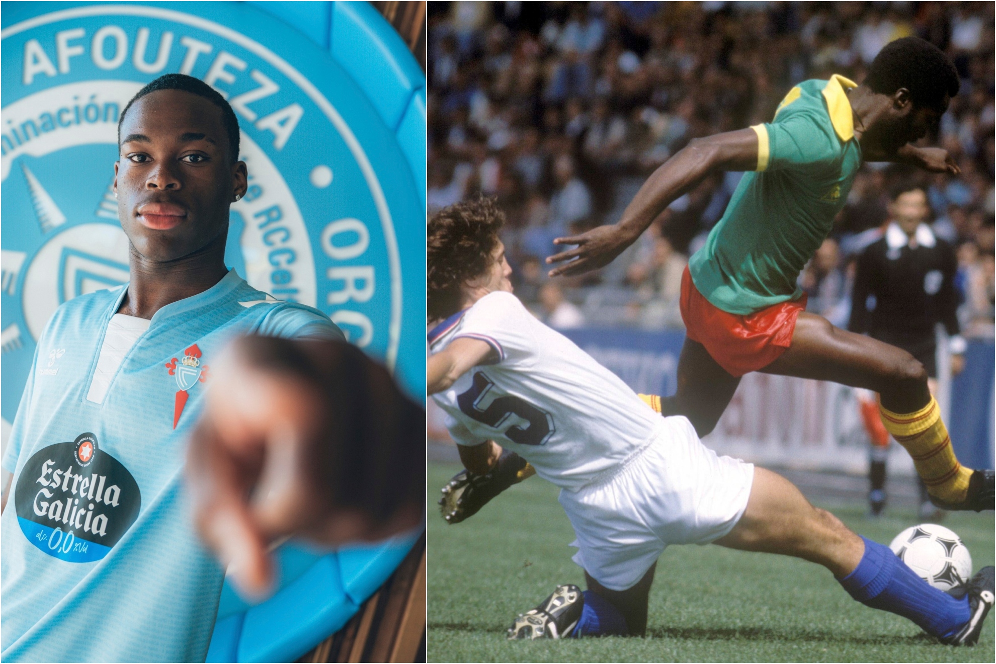 A la izquierda, Germain con el Celta; a la derecha, su padre contra Italia en Balaídos. RC CELTA/IMAGO