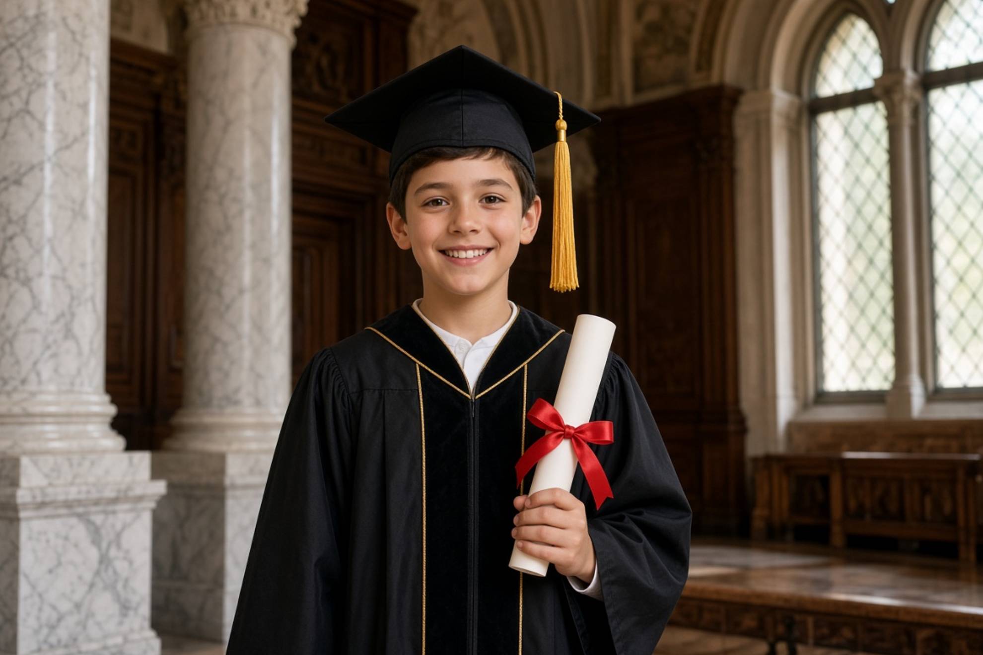 Niño gradudado. Creada con IA.