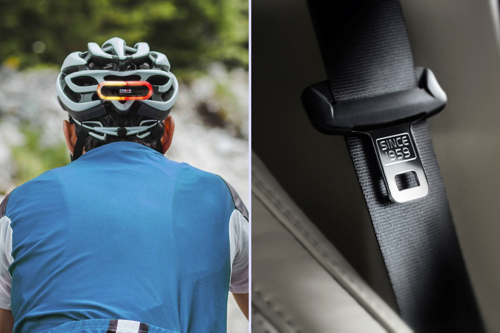 Casco de ciclista y cinturón de seguridad