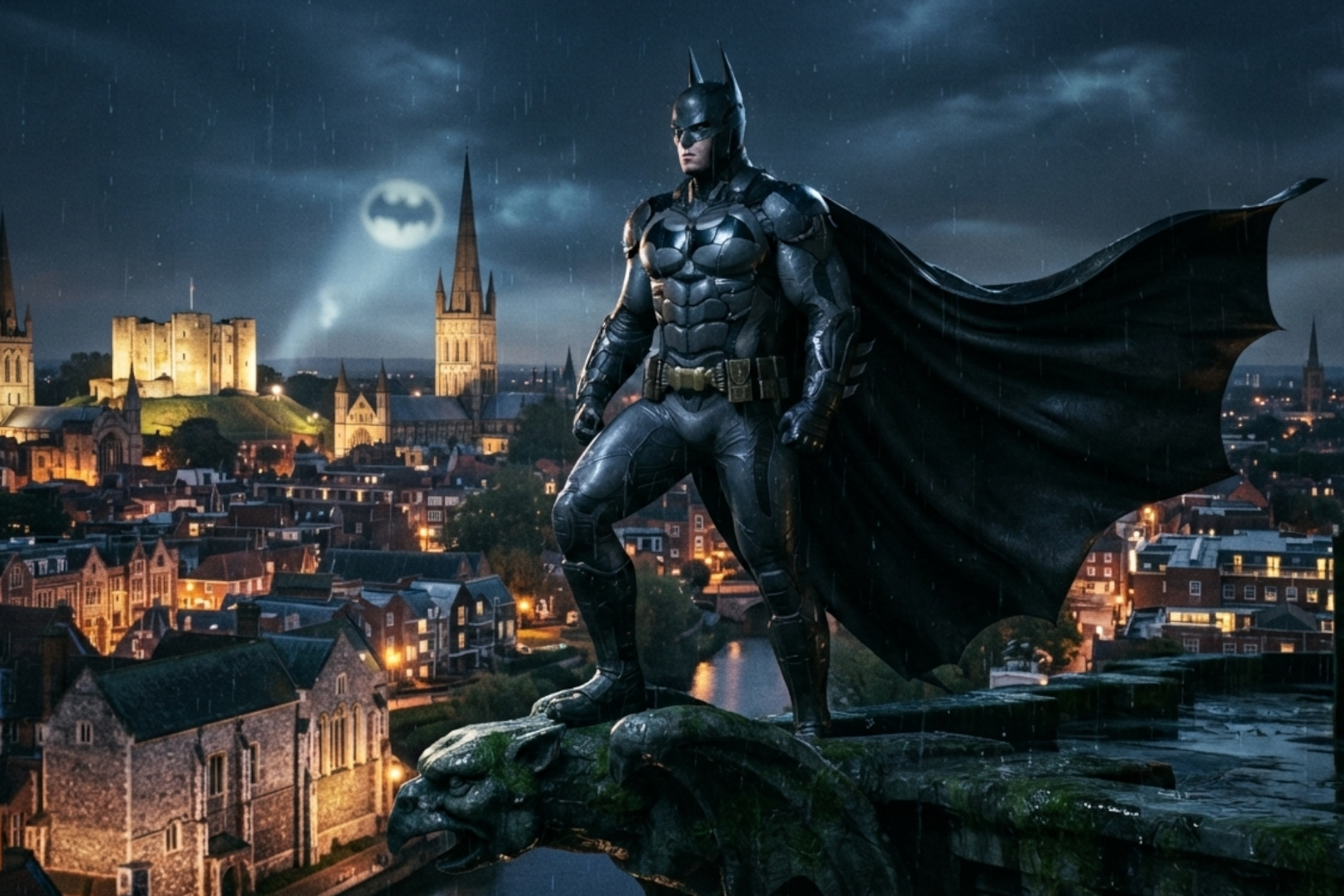 Ilustración de Batman en la ciudad de Norwich Imagen creada con IA