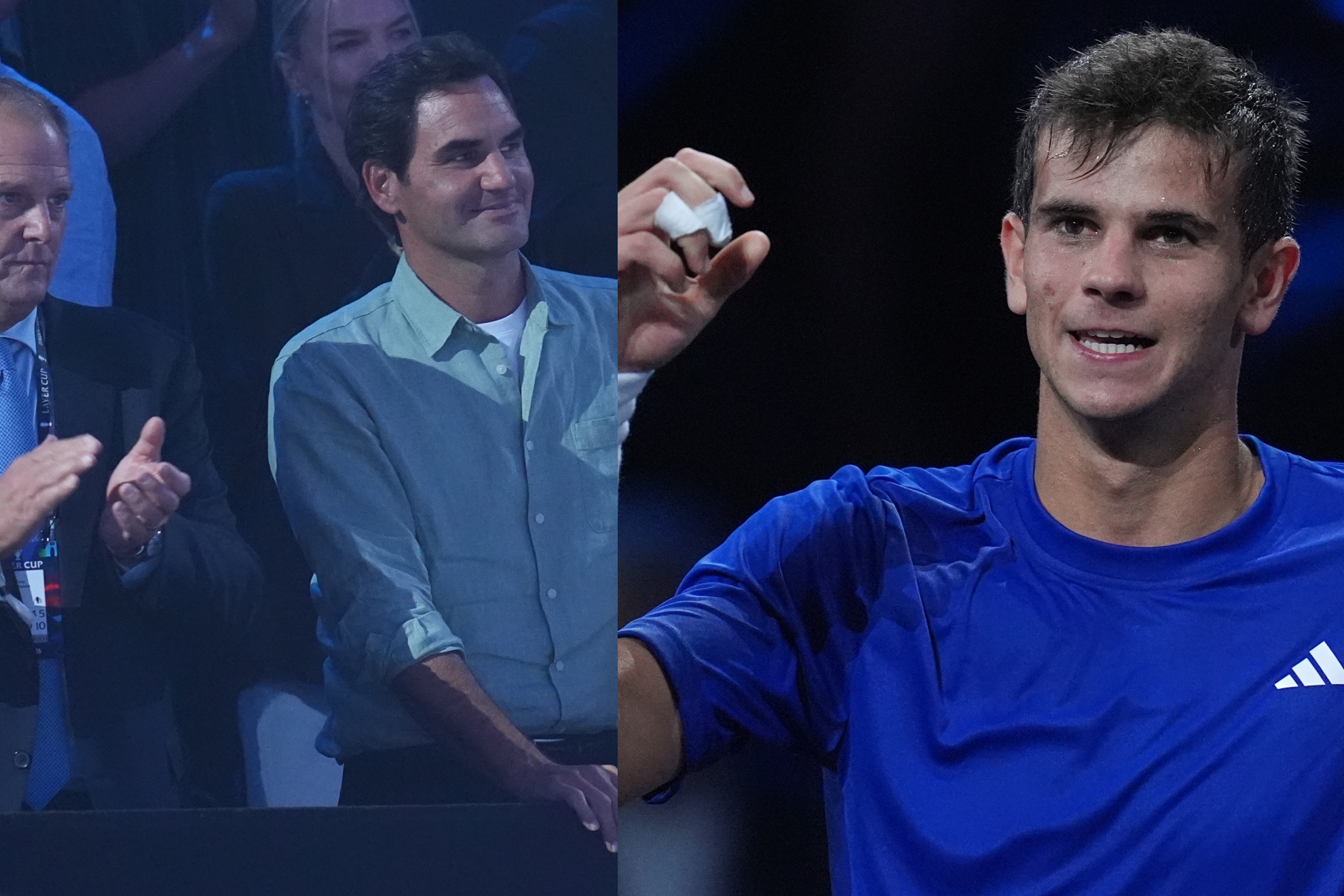 Jódar celebra en presencia de Federer.