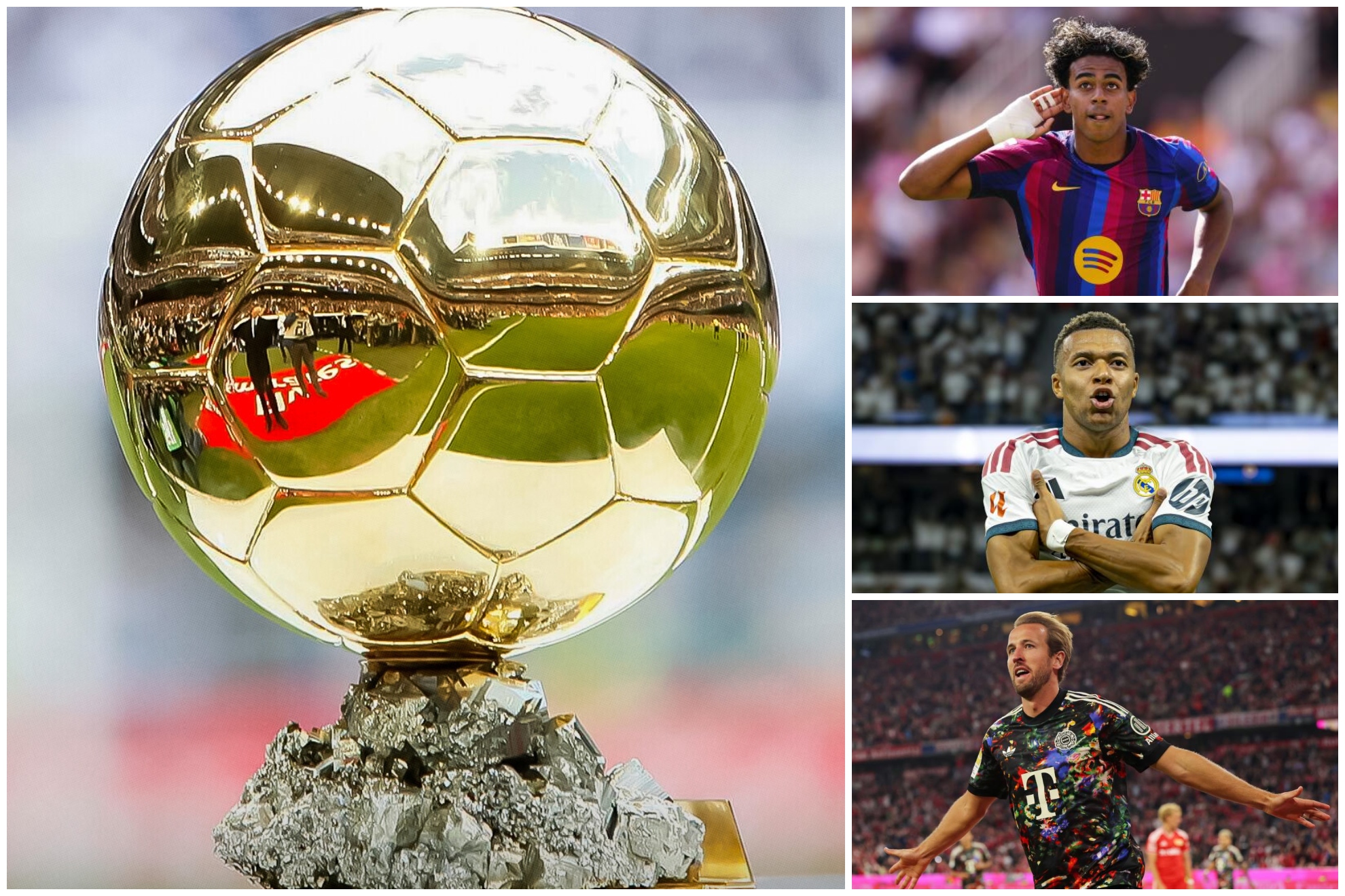 Un montaje con imágenes del Balón de Oro, de Lamine, de Mbappé y de Kane.