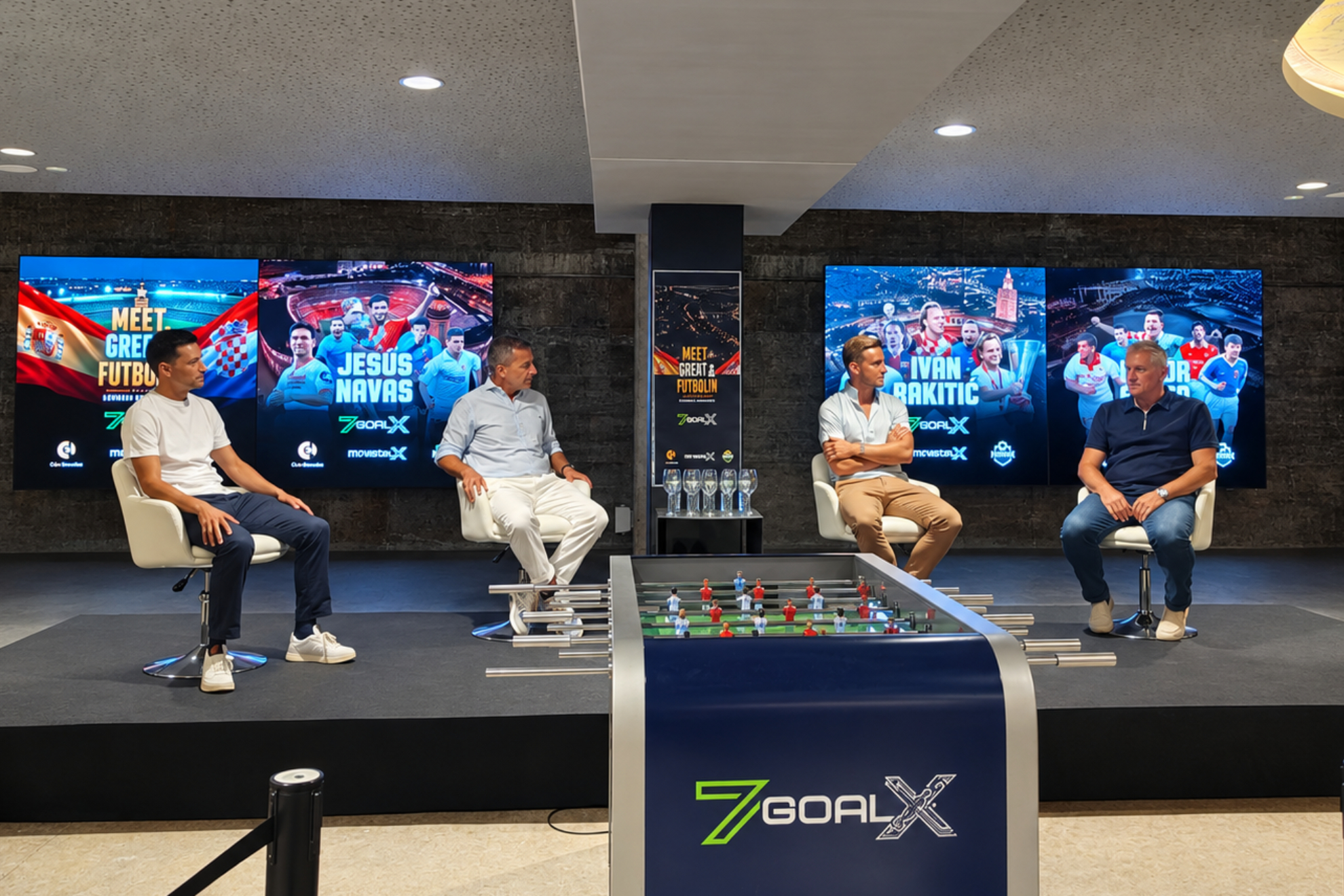 Jesús Navas, Cristóbal Soria, Ivan Rakitic y Davor Suker MARCA
