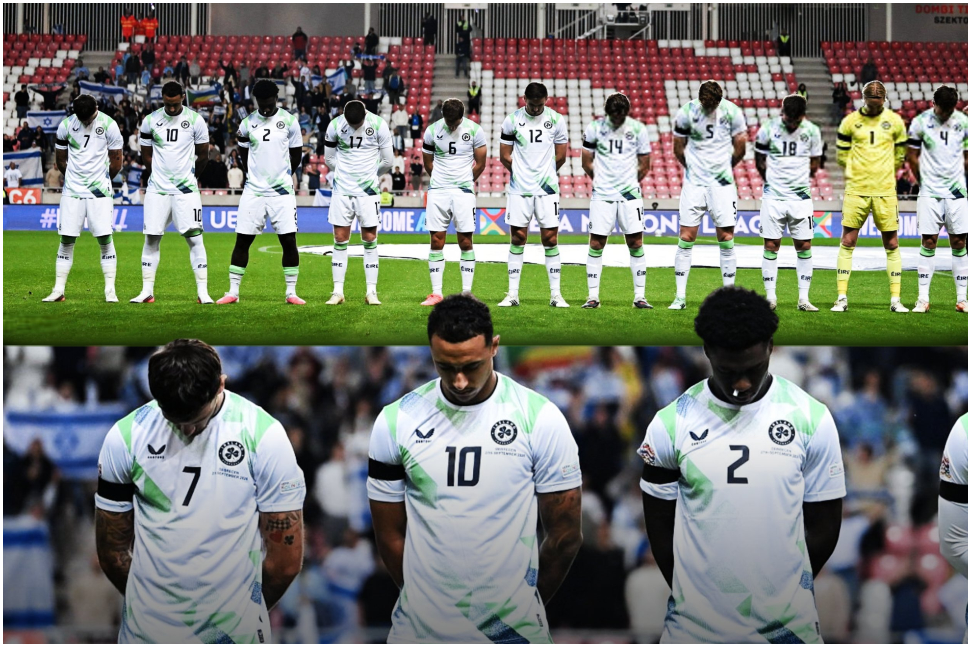 Los irlandeses, con la cabeza abajo durante el himno israelí.