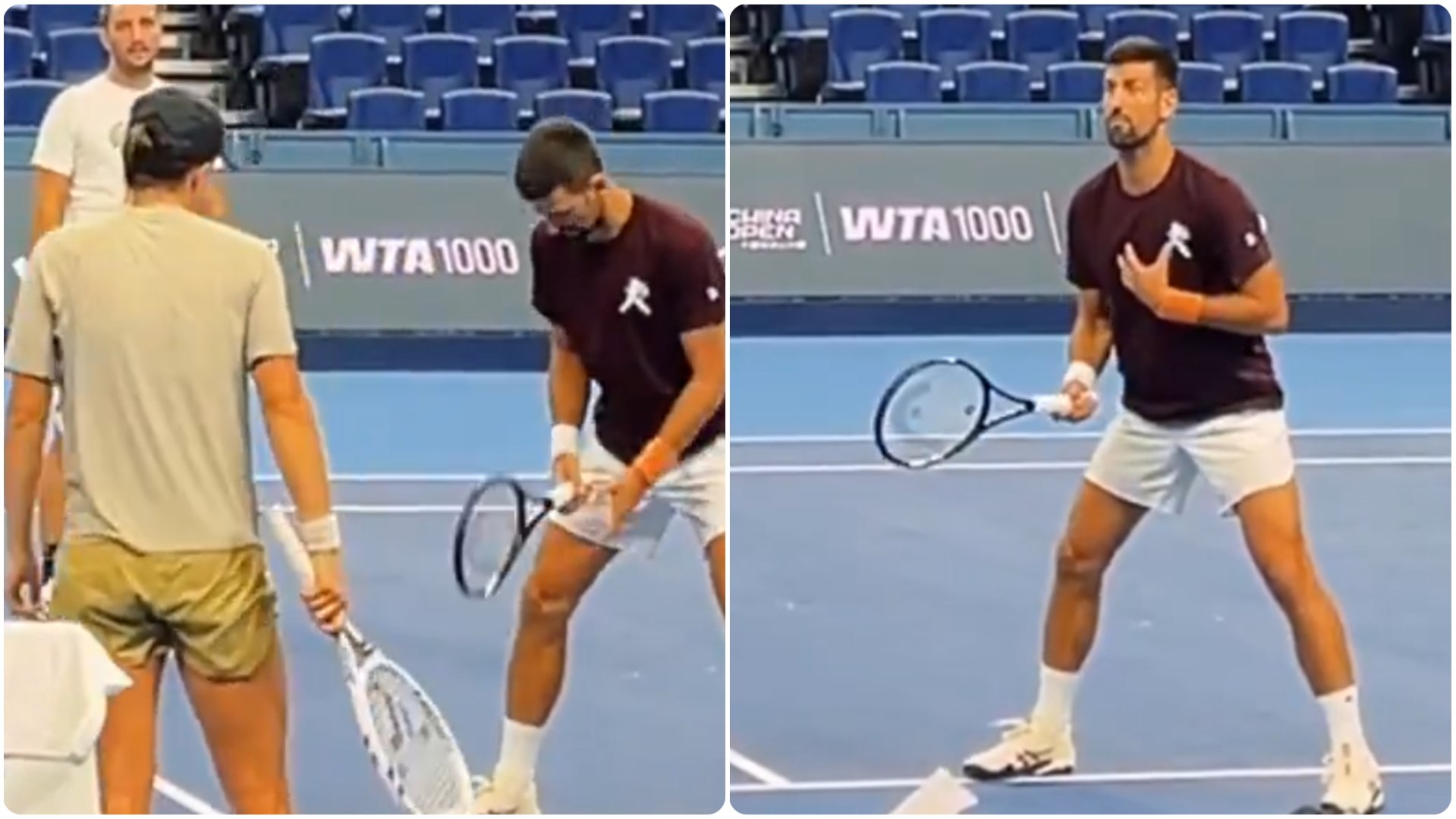 Una vez más, el serbio en modo maestro. Esta vez con la tenista polaca, en la previa del abierto de Pekín. Ambos confirmaron su participación en el torneo. Decidieron entrenar juntos y se le ve a Novak aconsejando a Iga.