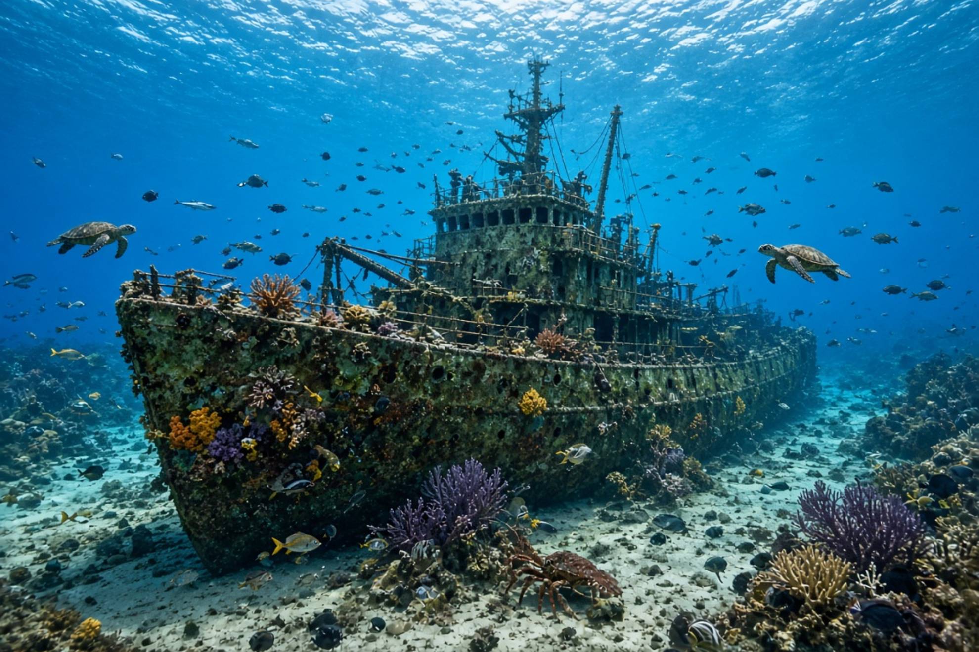 Barco hundido. Creada con IA.