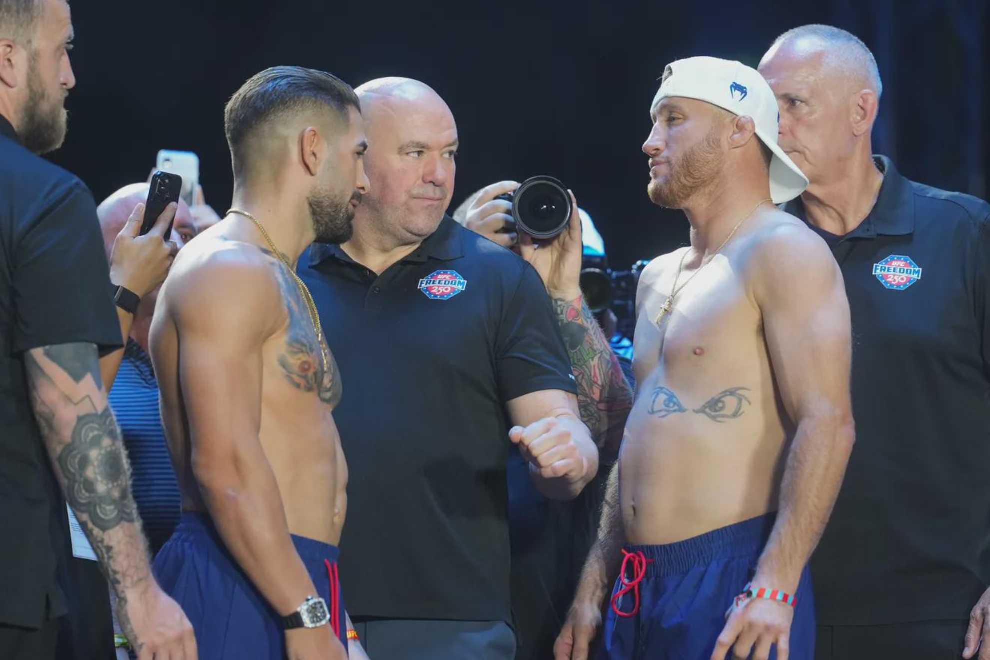 Ilia Topuria y Justin Gaethje, cara a cara. UFC.