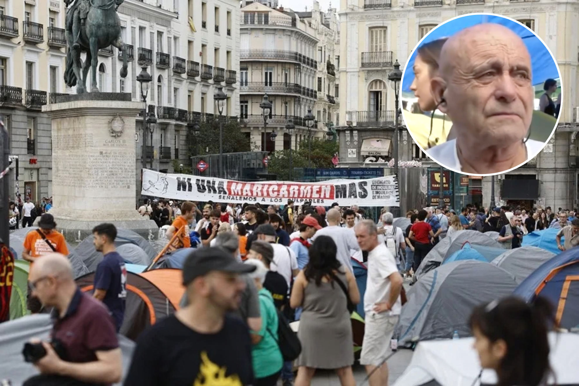 Cientos de personas siguen acampadasen la Puerta del Sol de Madrid para protestar por la crisis de vivienda. EFE/ Rodrigo Jiménez