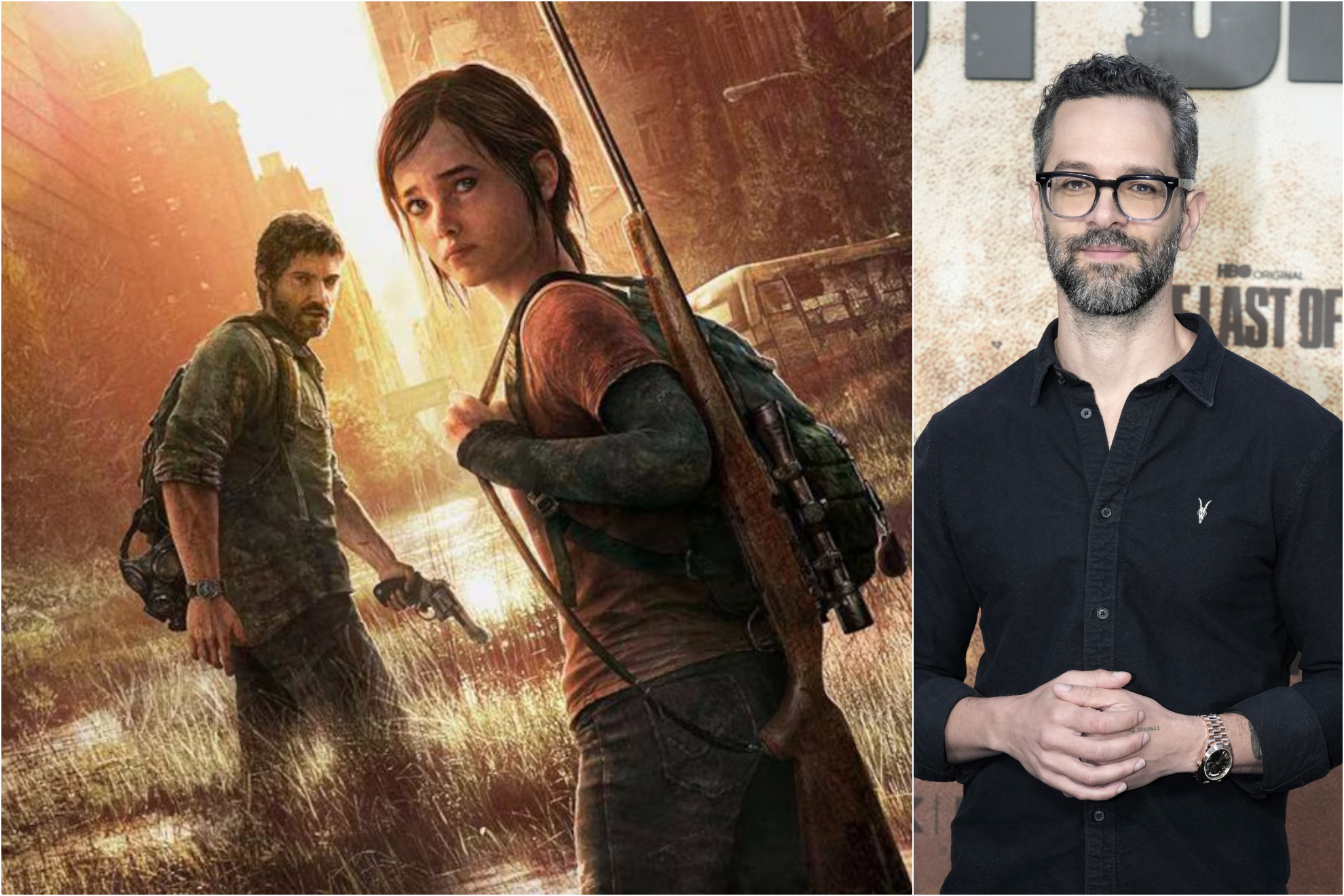 Ellie y Joel, junto a Neil Druckmann, uno de los escritores que les dieron forma