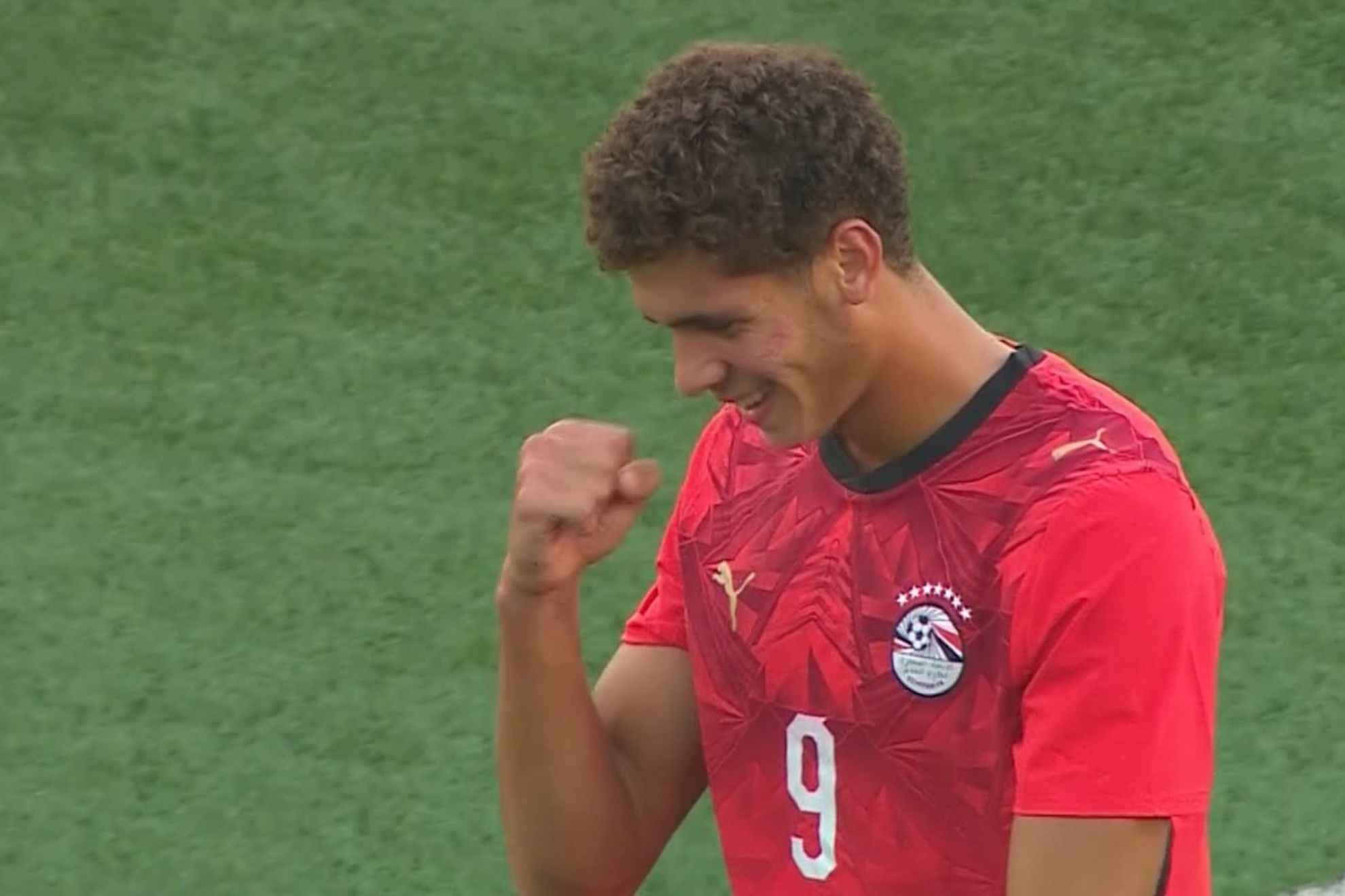 Hamza Abdelkarim celebra su gol contra Sudán del Sur