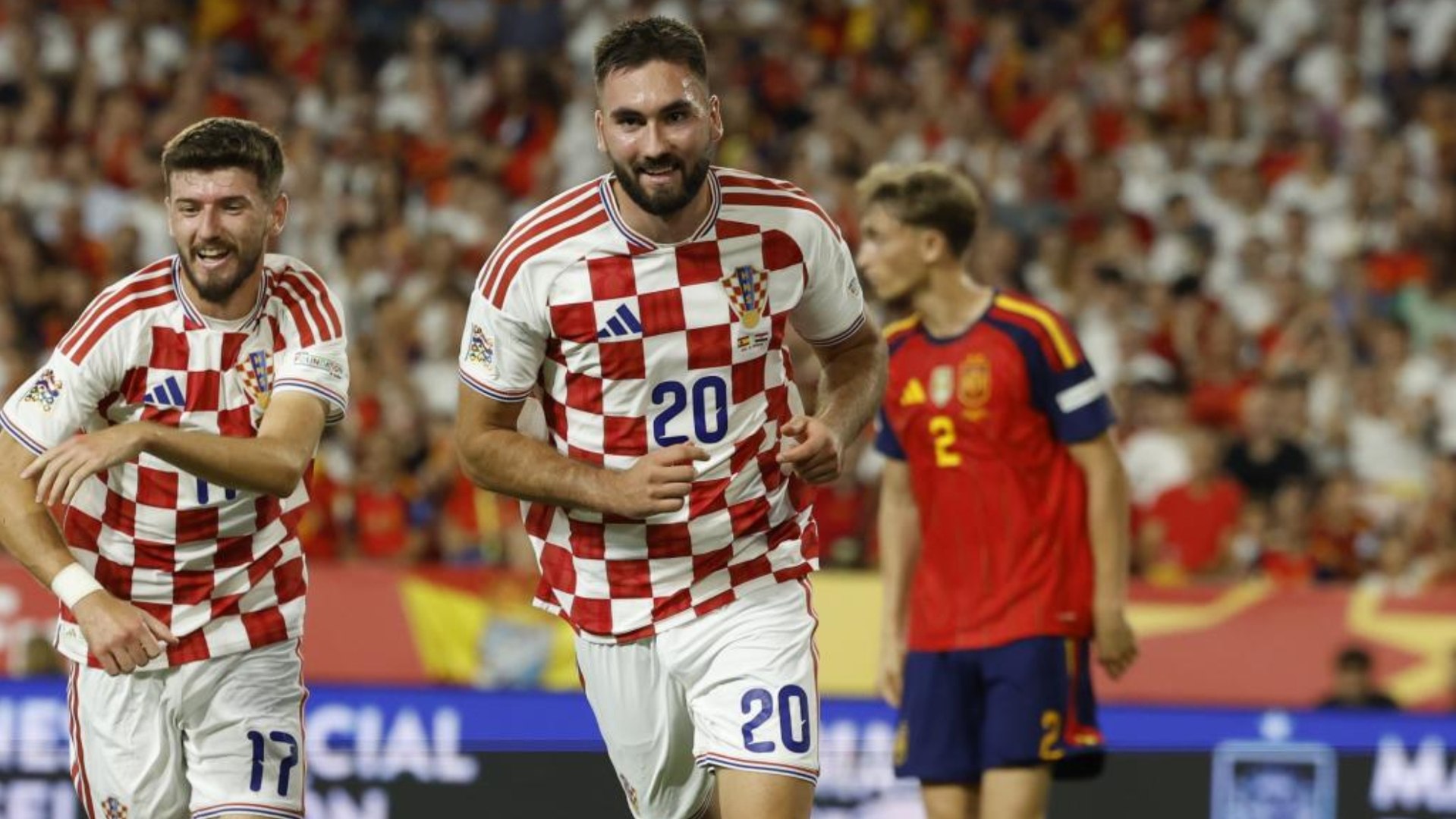 Beljo tras su gol a España.