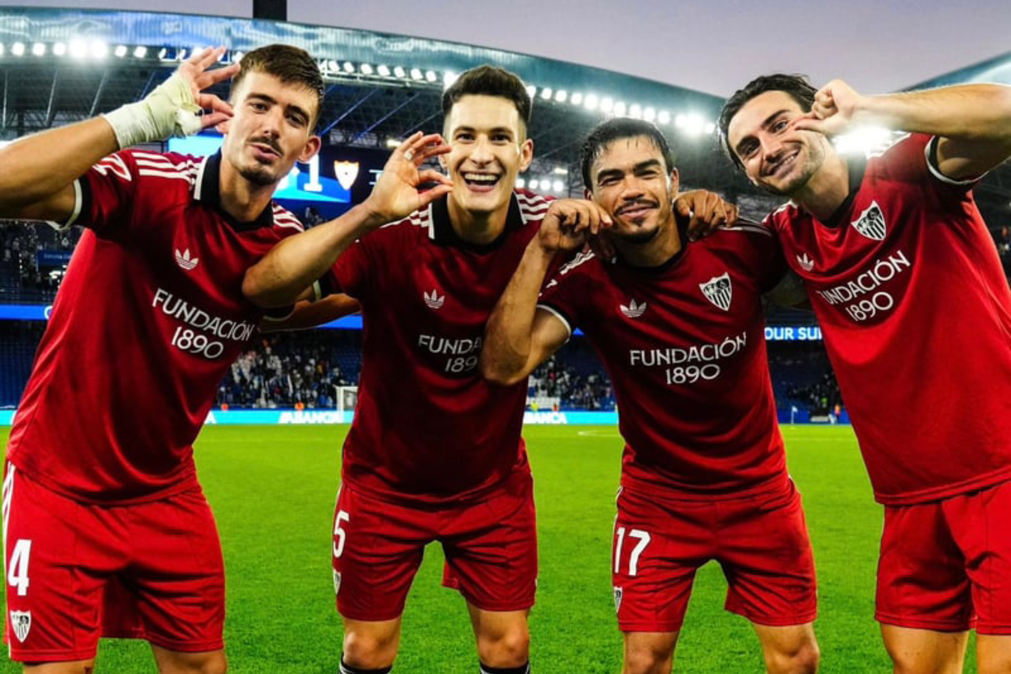 Los defensas Kike Salas, Castrín, Suazo y Juan Iglesias SEVILLA FC