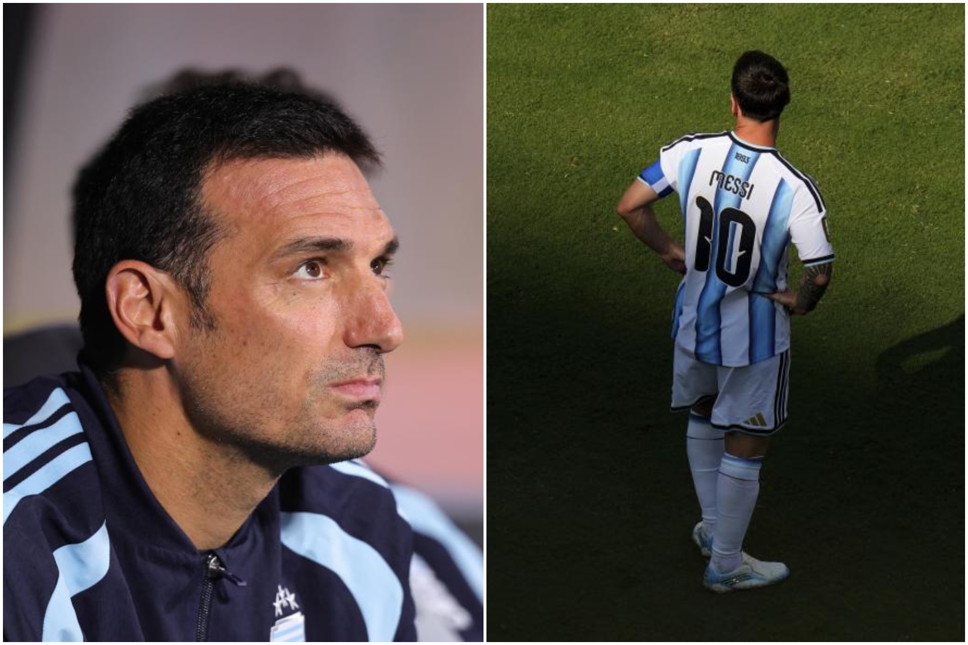Un montaje con una imagen de Scaloni y otra de Messi.