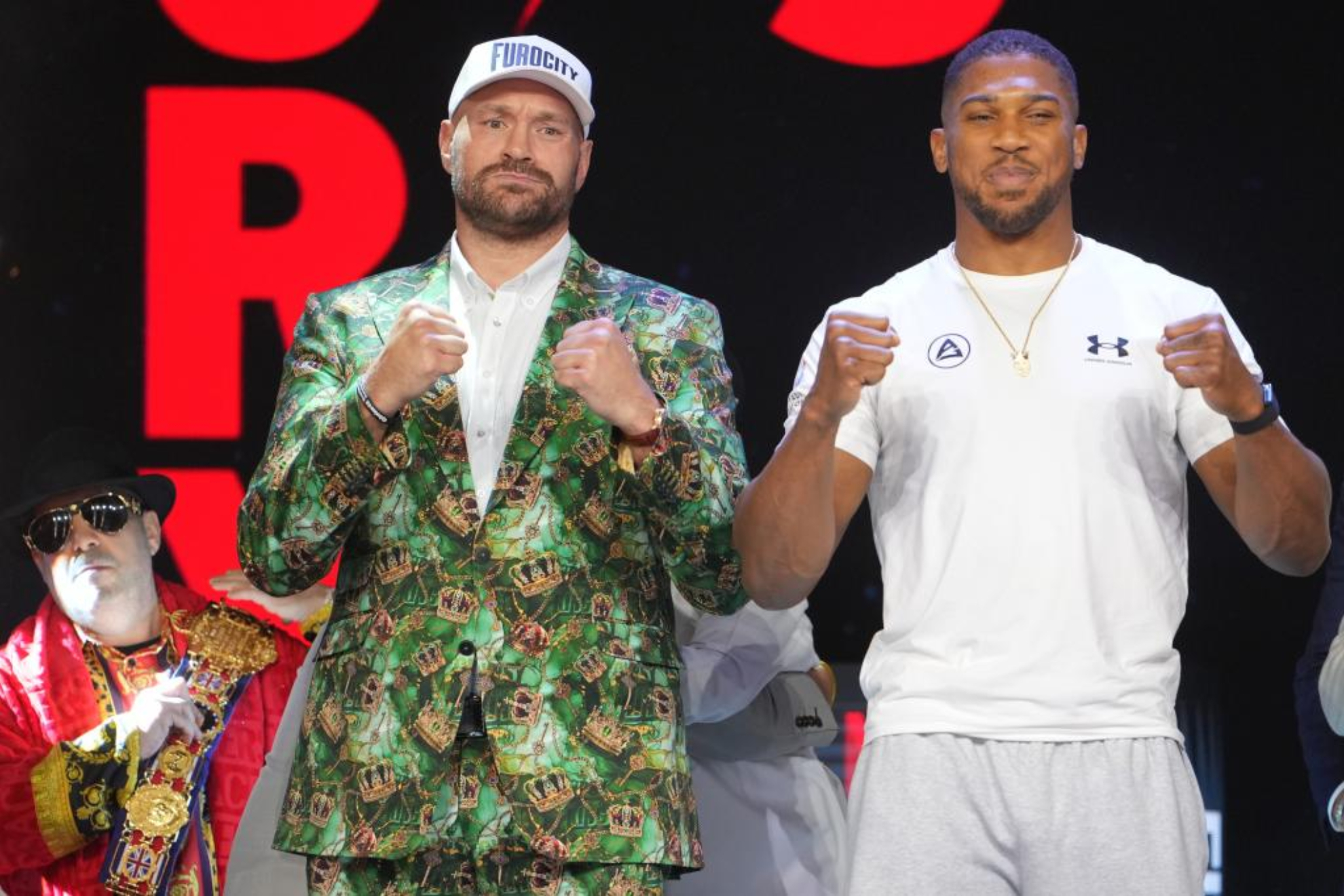 Fury y Joshua, durante la presentación del combate. LAPRESSE