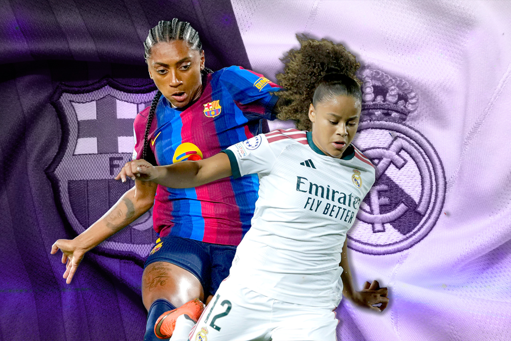 Kerolin Nicoli y Felicia Schröder, jugadoras de Barcelona y Real Madrid. Creatividad: Sofía Valgañón