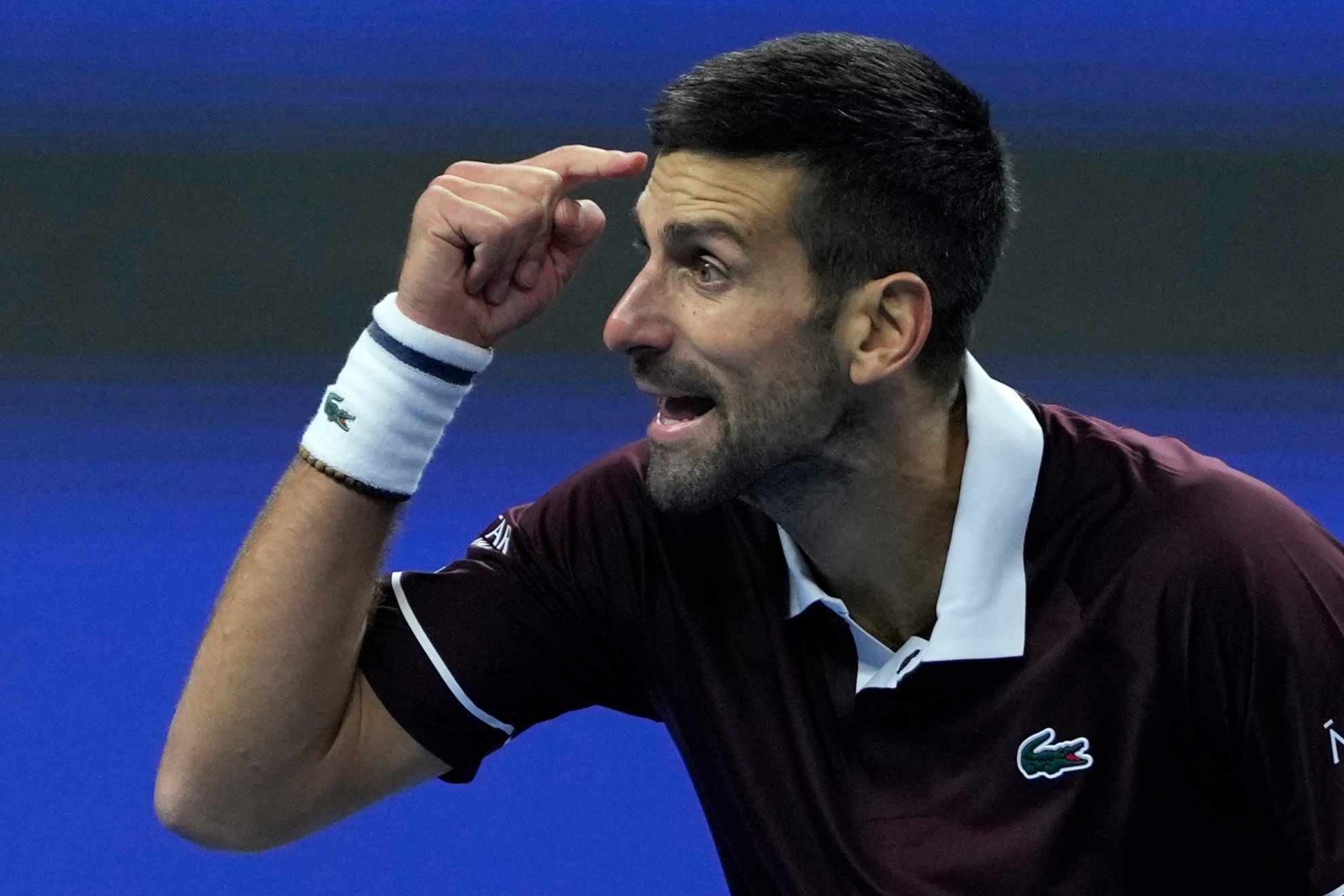 Djokovic se señala la cabeza.