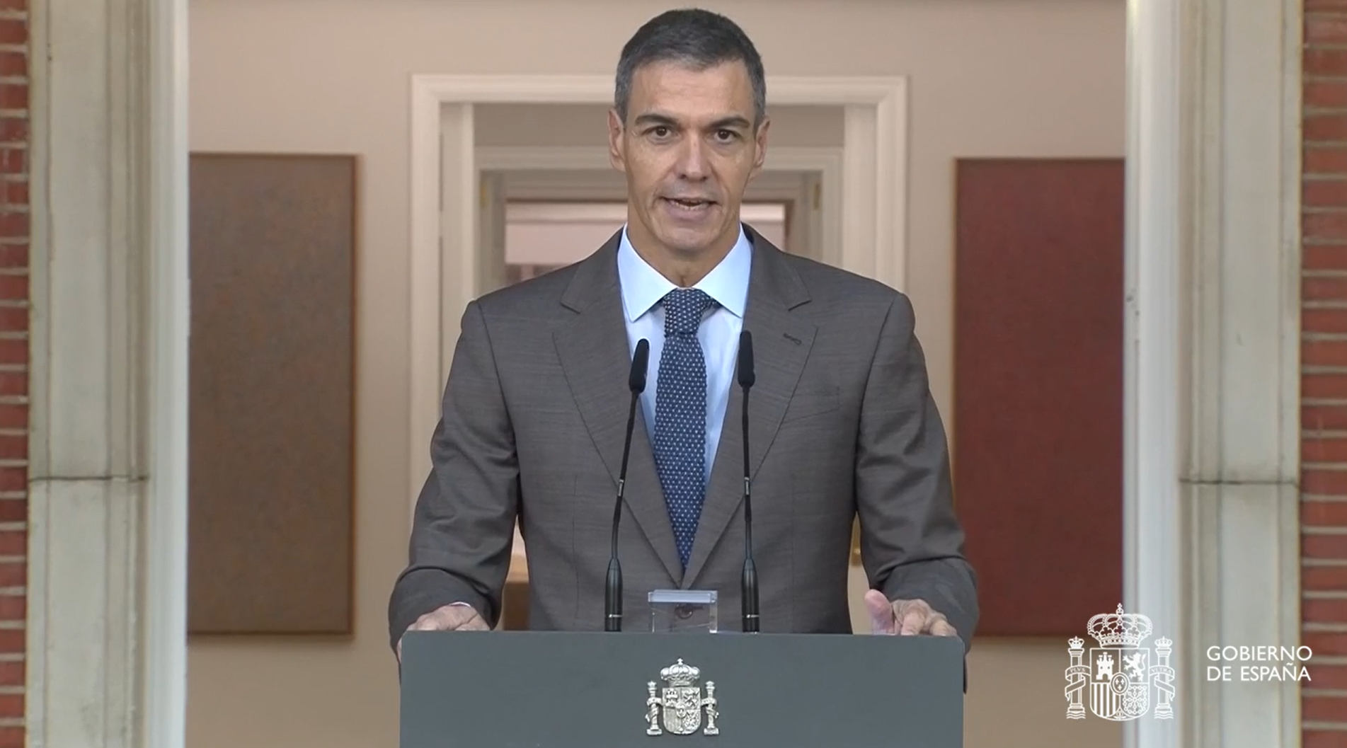 Pedro Sánchez en su comparecencia desde el Palacio de la Moncloa