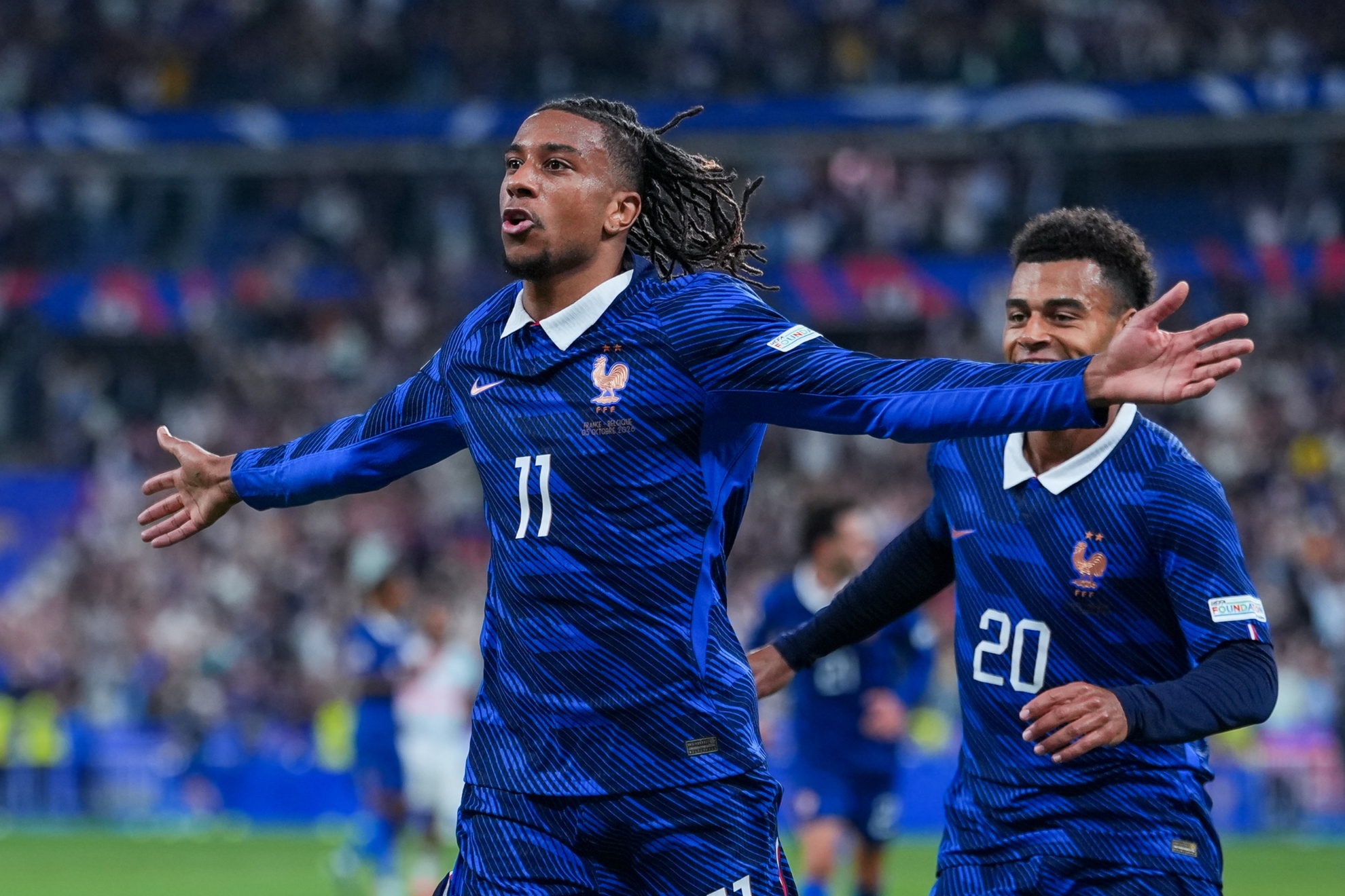 Olise celebra un gol ante Bélgica. GETTY