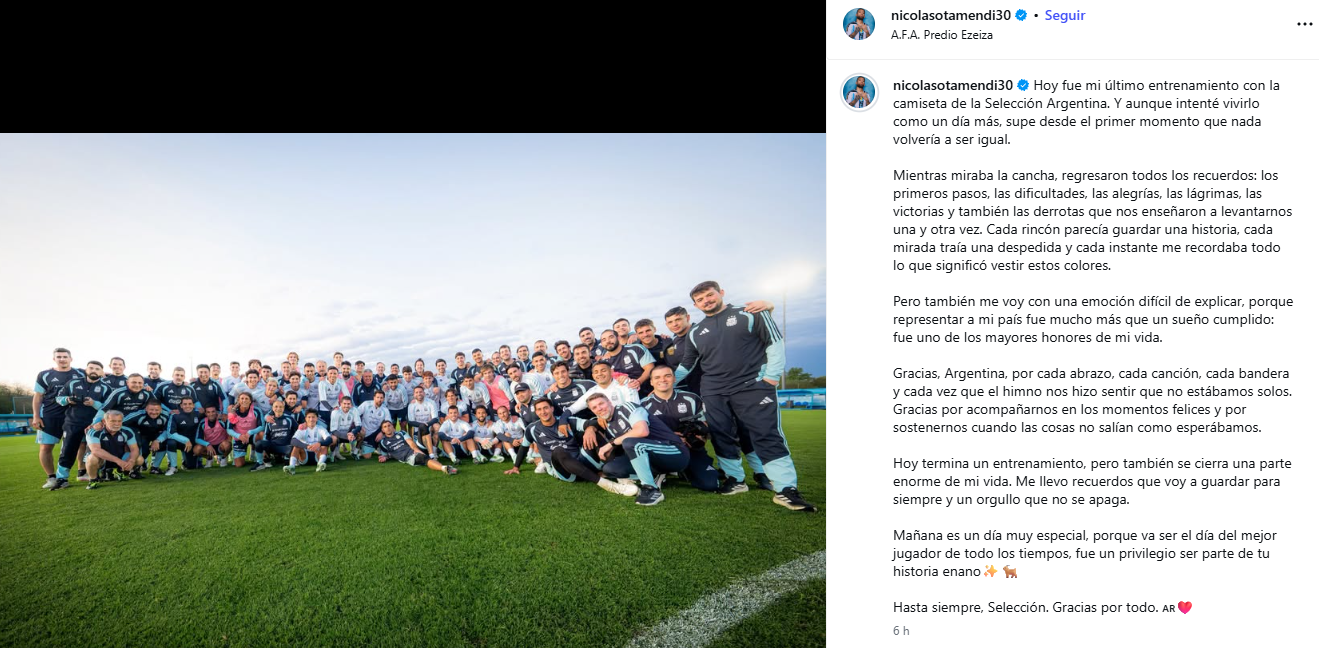 Mensaje de Otamendi en IG