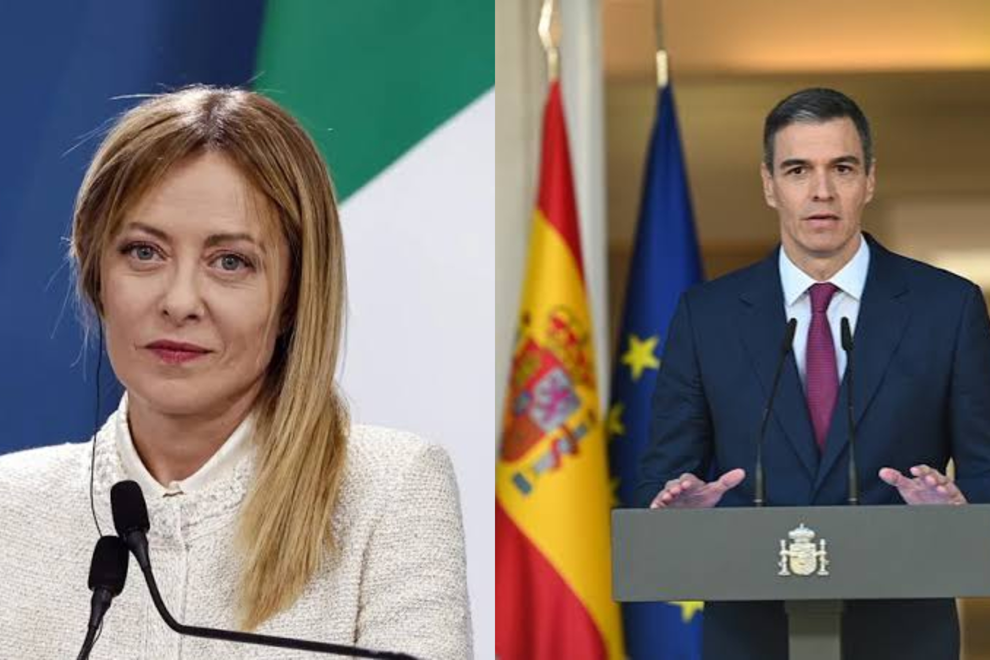 Giorgia Meloni izquierda, Pedro Sanchez derecha EFE