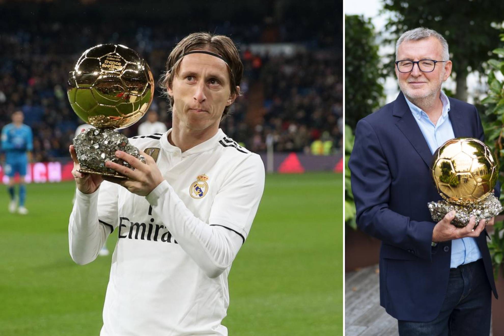 Luka Modric dedica su Balón de Oro al Bernabéu; Pascal Ferré, a la derecha. CHEMA REY/AP