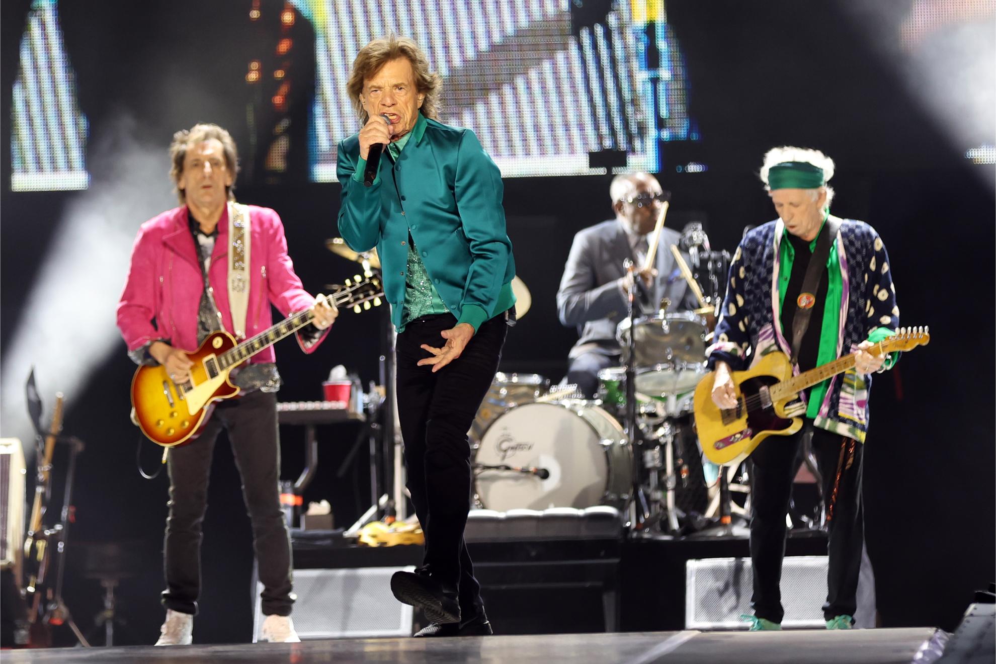 Mick Jagger, Keith Richards y Ronnie Wood, en un concierto de los Rolling Stones en 2024. GETTY IMAGES
