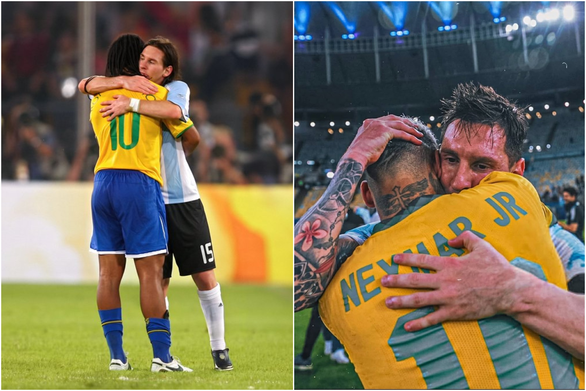 Un montaje con imágenes de Ronaldinho y Neymar abrazando a Messi.