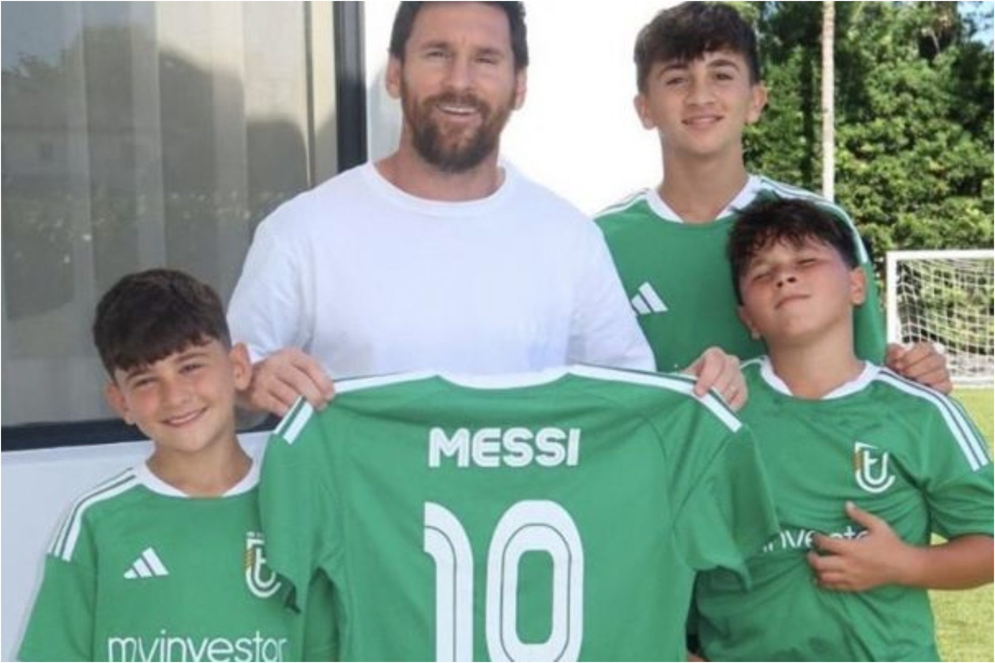 Messi, junto a sus hijos con las camisetas del Cornellà