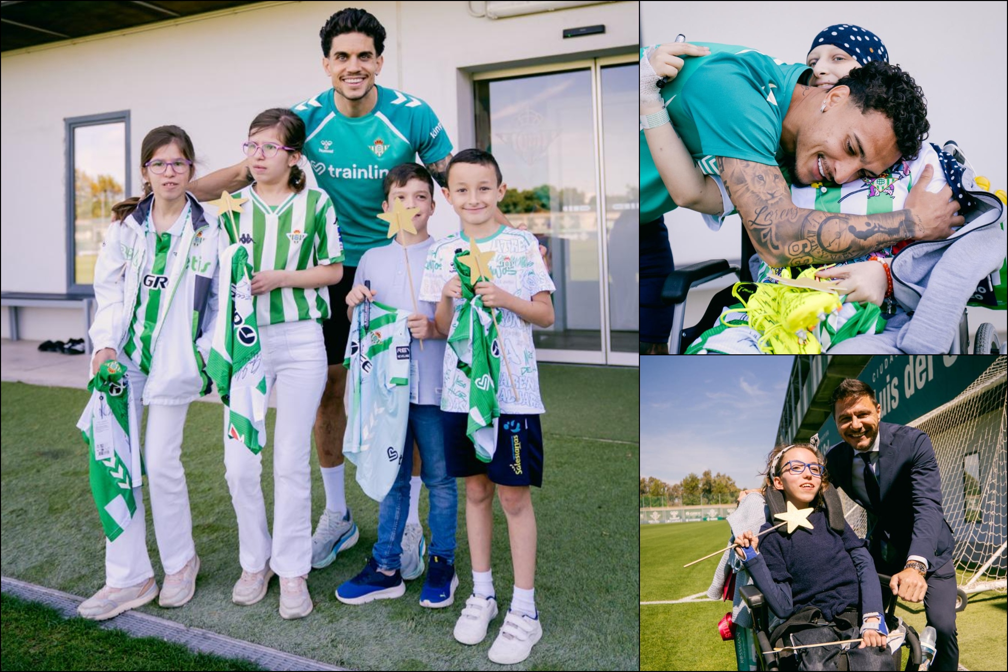 Marc Bartra, Antony y Joaquín, con los más pequeños. REAL BETIS