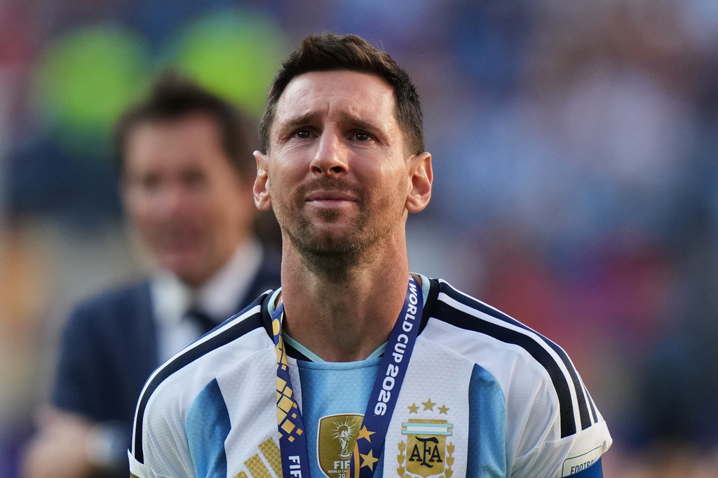 FILE - Argentina's Lionel Messi cries at the end of the World Cup final soccer match with Spain in East Rutherford, N.J., near New York, July 19, 2026. (AP Photo/Stephanie Scarbrough, File) Stephanie Scarbrough